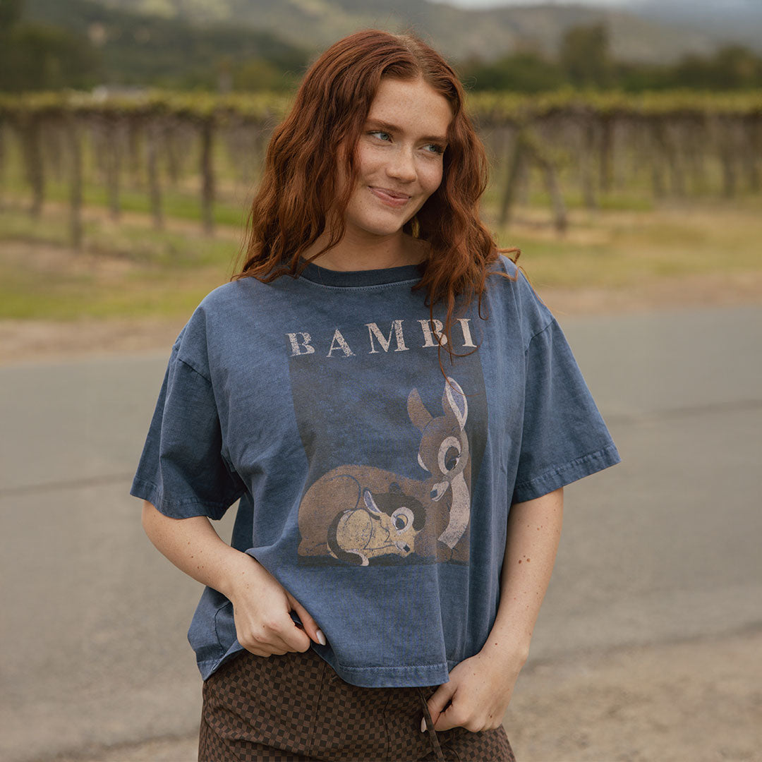 Disney Bambi Oversized T-Shirt for Women - Soft Blue Cotton Graphic Tee - Casual Wear, Lounge, Disney Fan Gift