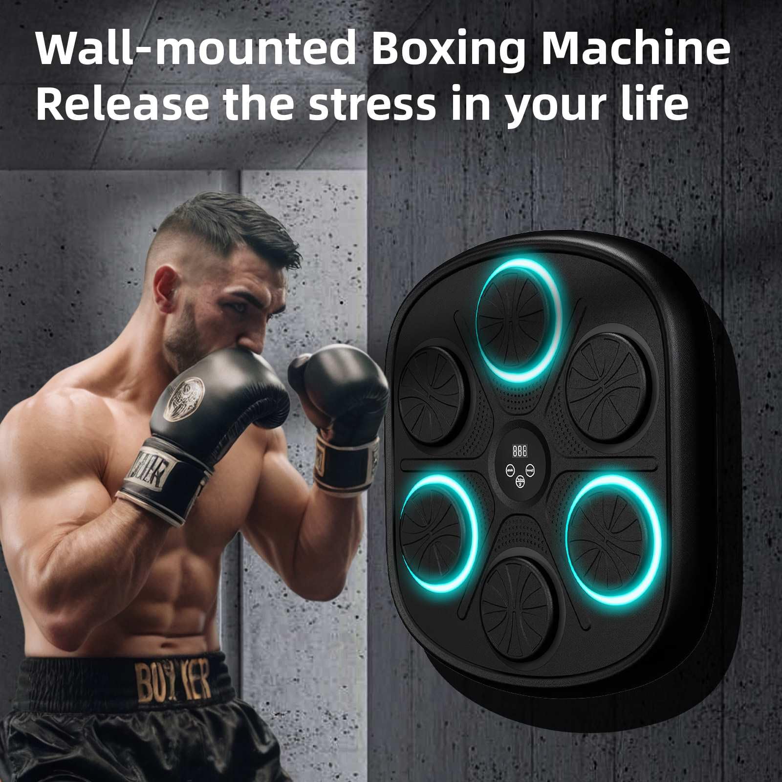 Bluetooth LED Musical Boxing Machine with Smart Technology - Wall Mounted Punching Bag for Adults & Kids - Home Fitness & Stress Relief Equipment for Boxing Training & Fun Workouts