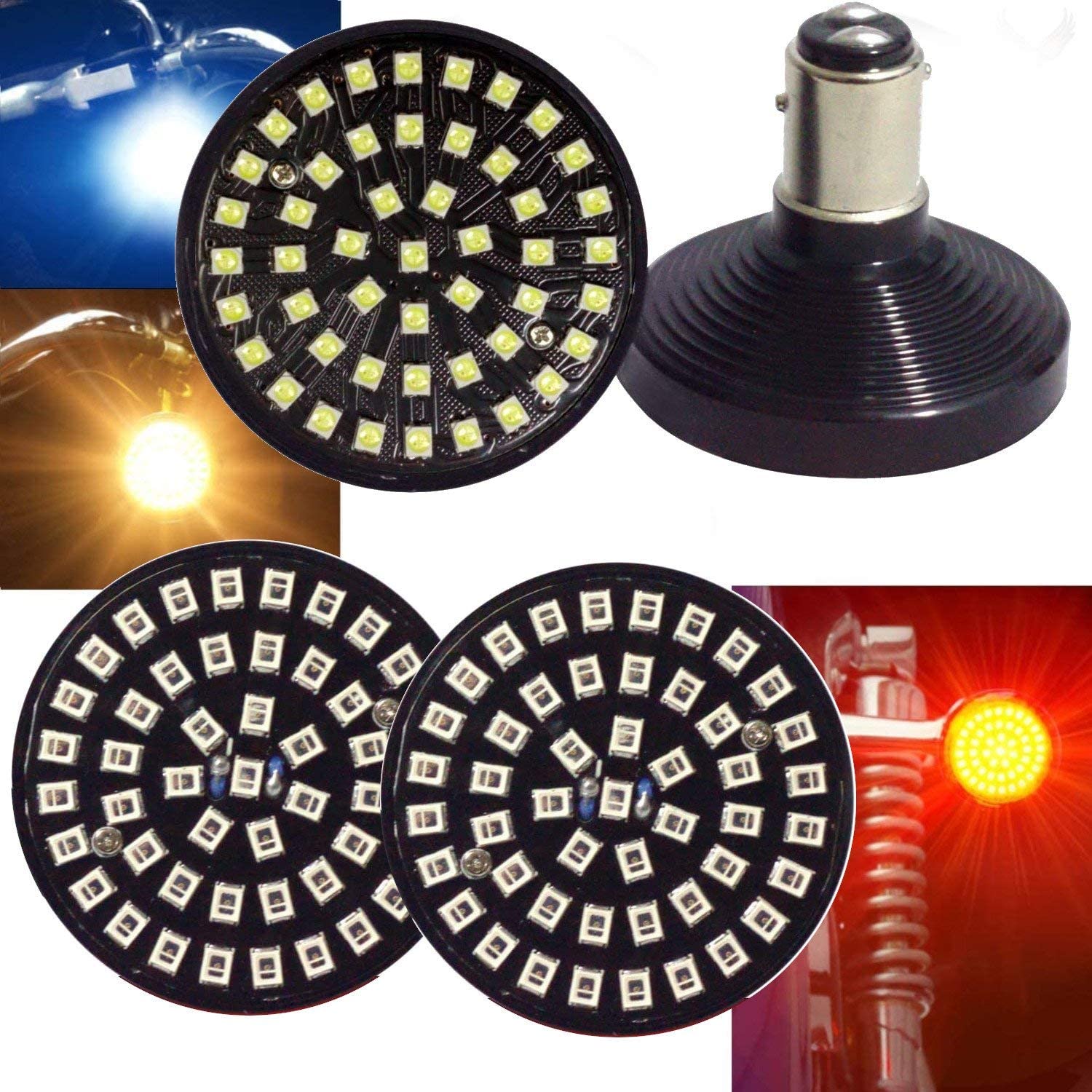 Eagle Lights SUNBURST 2 LED Turn Signals - Compatible with Harley Davidson & Yamaha Motorcycles - Front 1157 / Rear 1156 Bulbs - Bright Red Rear LEDs - Enhanced Visibility for Day & Night Riding