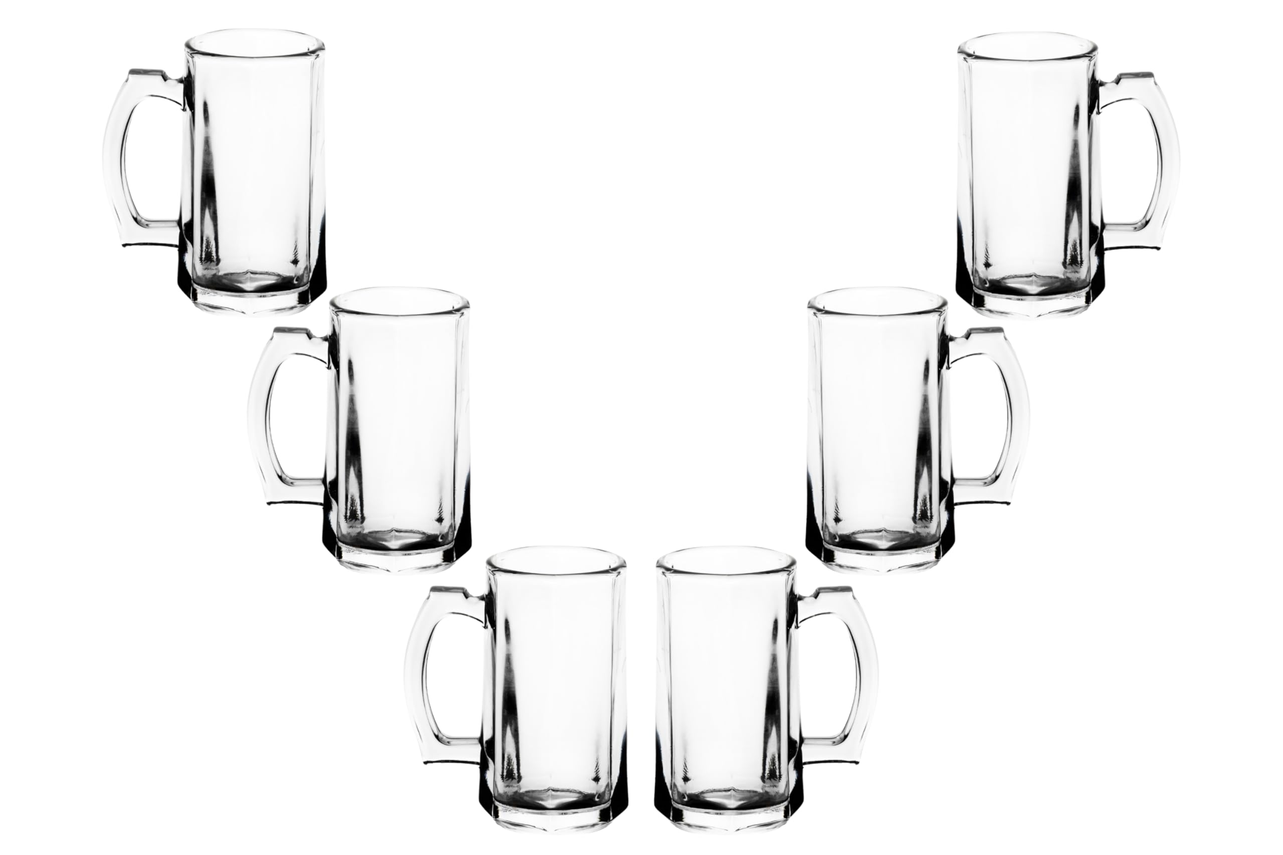 Premium 14oz Beer Glasses Set of 6 - Clear Glass Mugs with Handles for American Ales, Scottish Ales & Root Beer - Modern Barware for Home Bars, Pubs & Parties - Durable Glassware for Beer Lovers & Entertaining