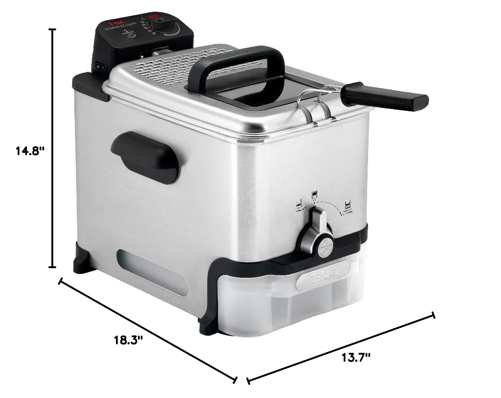 T-fal 3.5L Stainless Steel Deep Fryer with Basket - 1700W Electric Oil Fryer with Temperature Control, Digital Timer & Oil Filtration System - Dishwasher Safe Parts for Home Kitchen, Restaurant & Fast Food Use
