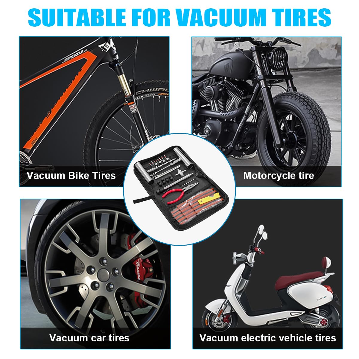 BESULEN 46-Piece Heavy Duty Tire Repair Kit - Universal Tire Plug & Patch Kit for Motorcycle, Truck, Tractor, Trailer, RV, SUV & ATV - Emergency Puncture Fix Tool for Flat Tires (Great for Roadside Emergencies & Off-Road Adventures)