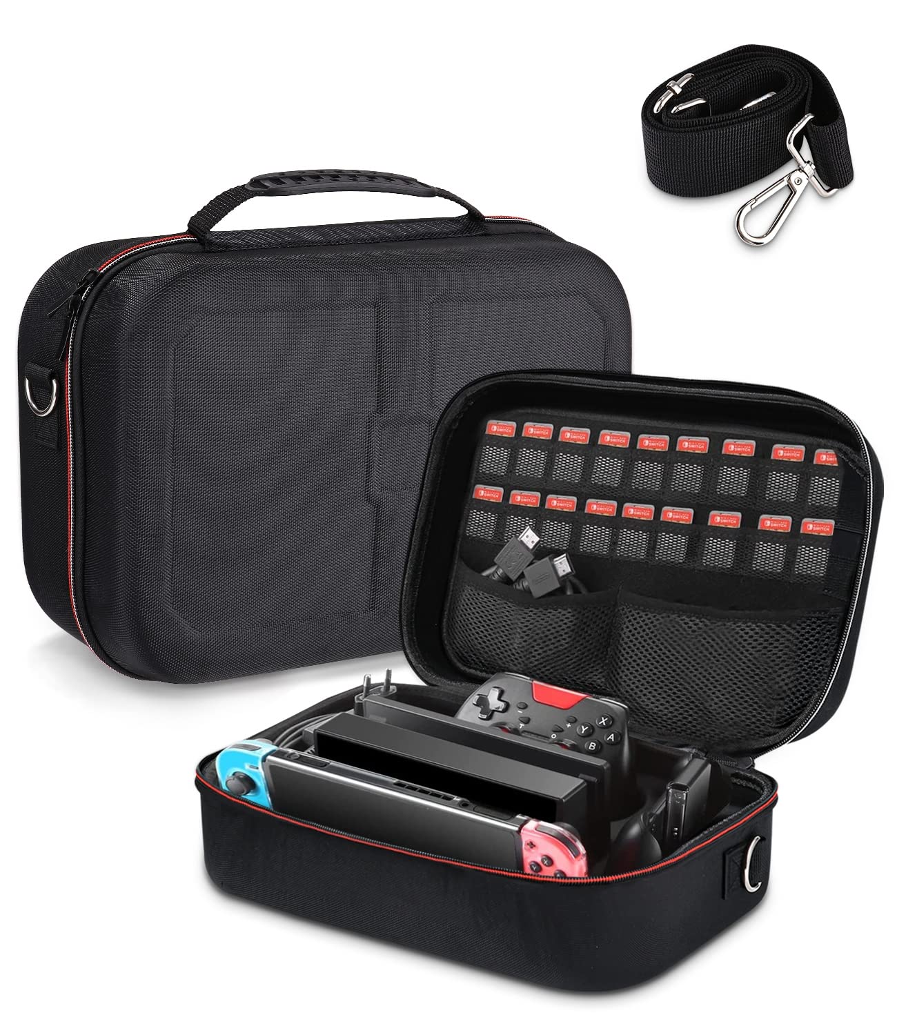 Durable Hard Carrying Case for Nintendo Switch & Switch OLED - Compatible with NS Console, Dock, HDMI Cable, Pro Controller & 18 Game Cartridges - Perfect for Travel, Gaming Parties & On-the-Go Protection