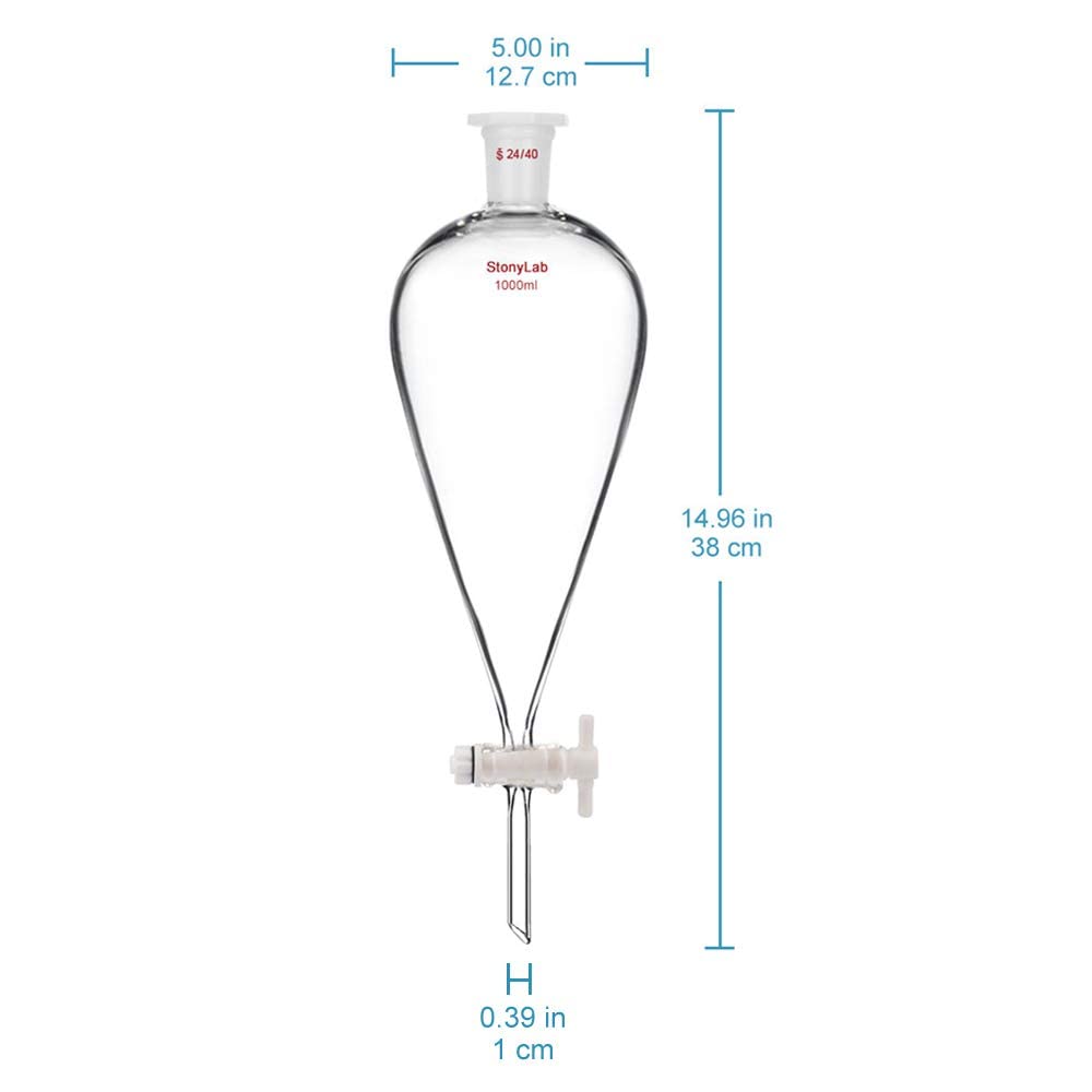 Stonylab 1L Separatory Funnel with PTFE Stopcock & Lab Stand Set - 24/40 Joints, Durable Steel Support for Chemistry Experiments | Perfect for Liquid Extraction, Distillation & Scientific Research in Laboratories