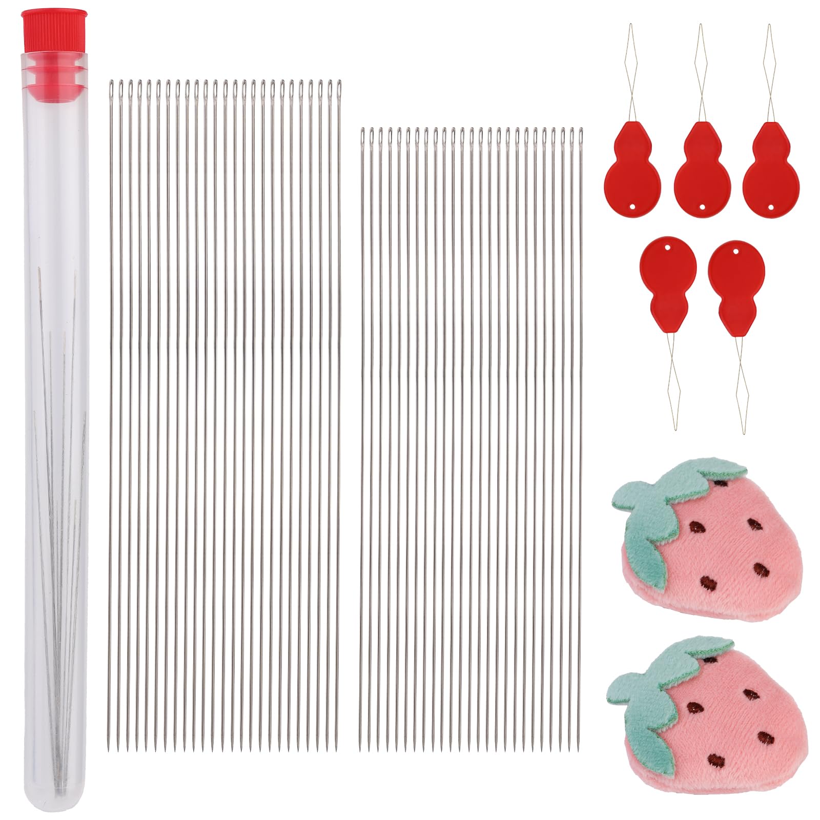 58 Pcs Stainless Steel Beading Needles Set - Size 11 Long Straight Beading Needles (0.4x40mm & 0.4x51mm) for Seed Beads, Embroidery & Jewelry Making - Includes Pin Cushion for Easy Storage - Perfect for DIY Crafts, Beadwork & Small Bead Piercing Projects