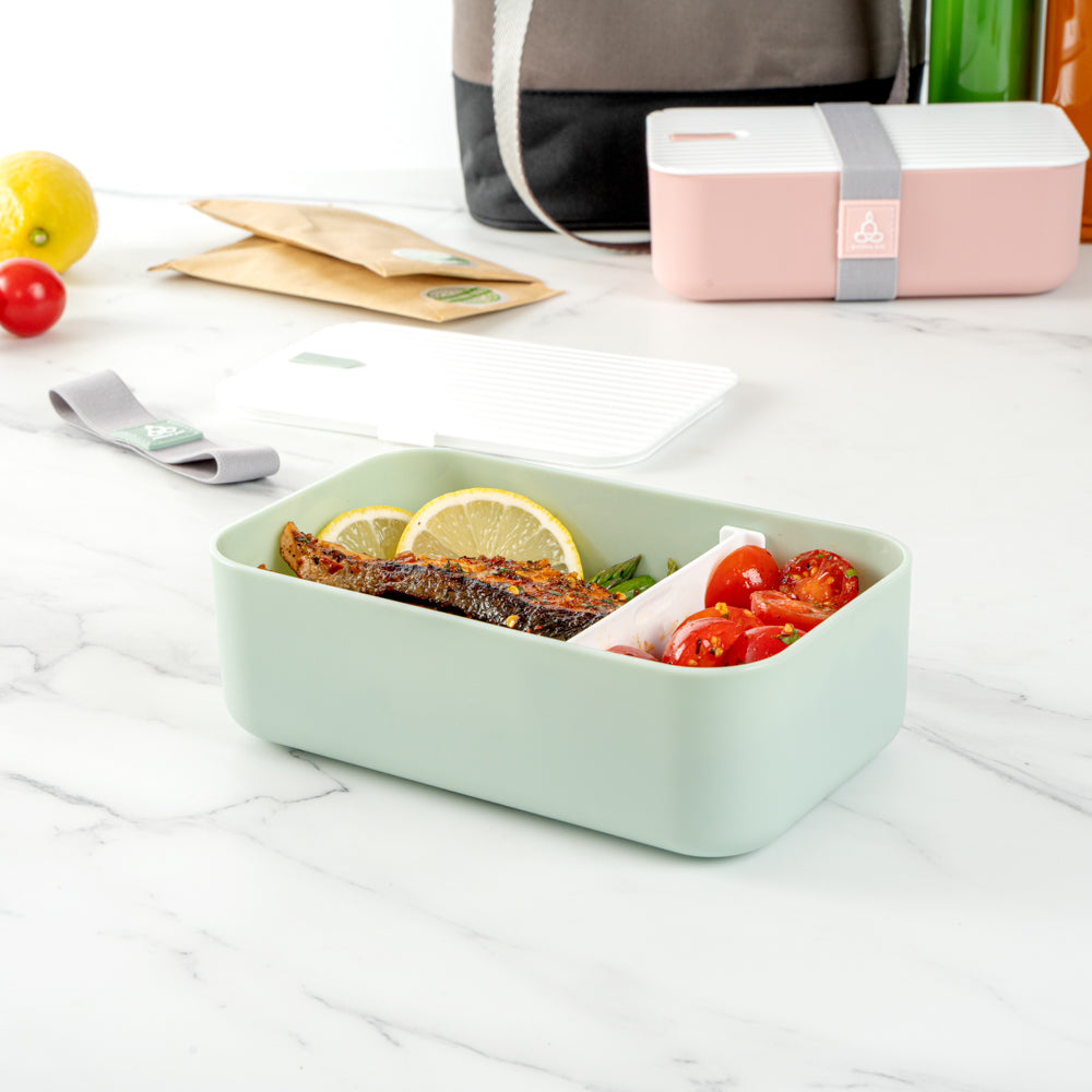 Bento Tek 34 oz Eco-Friendly Green Buddha Lunch Box with Secure White Lid - 7.5