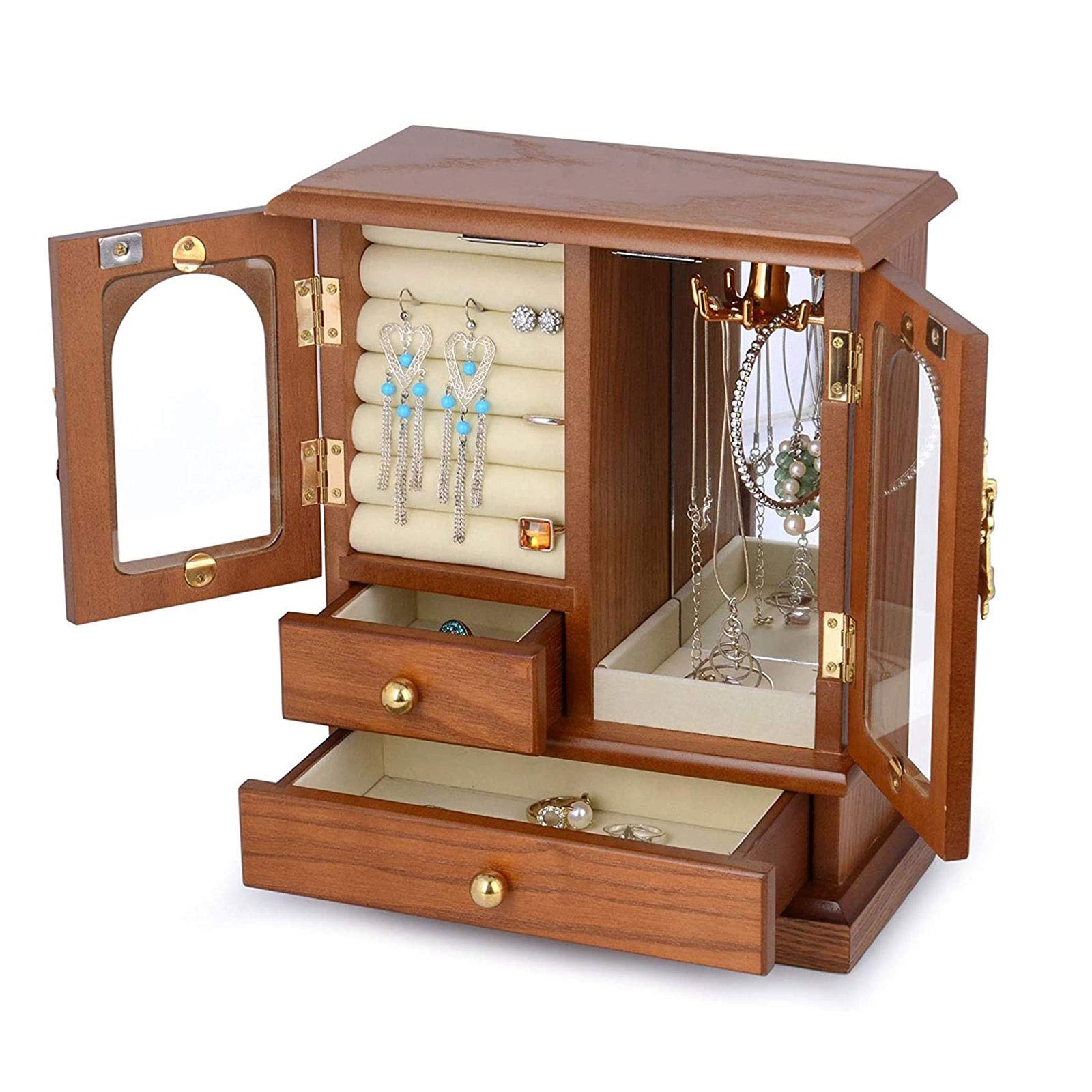 Premium Hardwood Jewelry Organizer Box - Large Capacity Wooden Storage Case for Bracelets, Earrings & Rings - Perfect for Travel, Home & Gift Giving