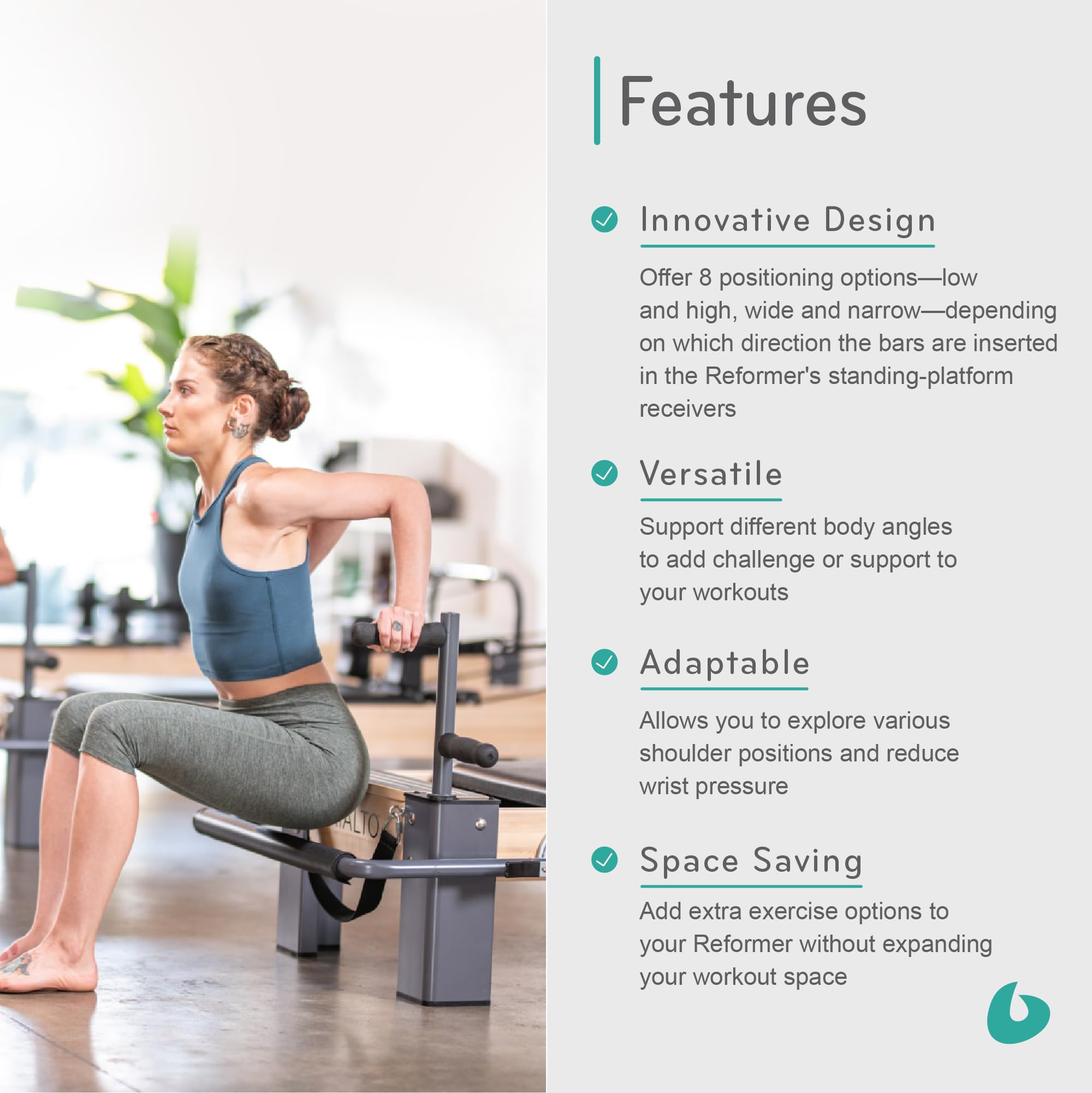 Balanced Body Rialto Plank Bars for Pilates Reformer - Home & Studio Workout Equipment for Core Strength & Stability Training | Perfect for Pilates Classes, Home Gym, and Professional Studios
