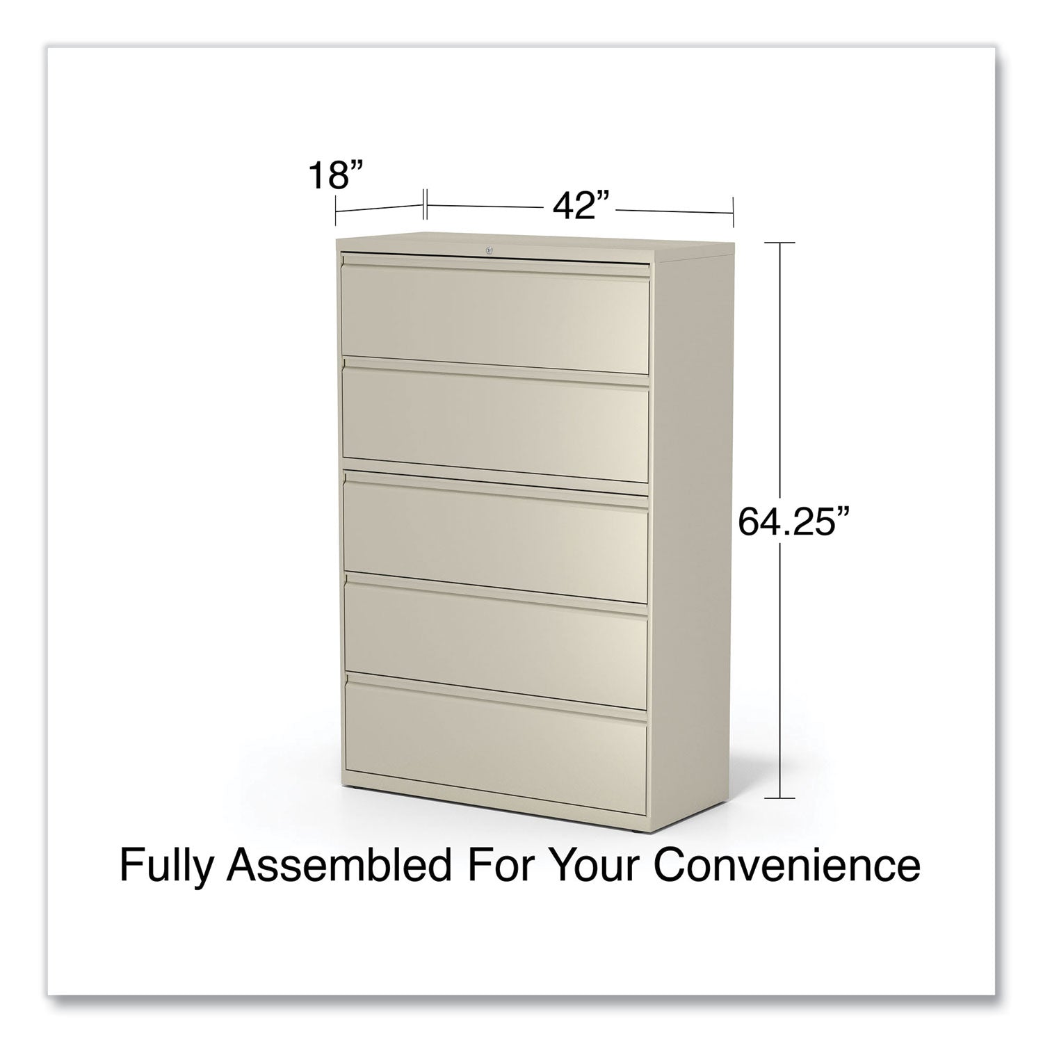 Alera® 5-Drawer Lateral File Cabinet - Legal/Letter/A4/A5 Size - Putty Finish - 42