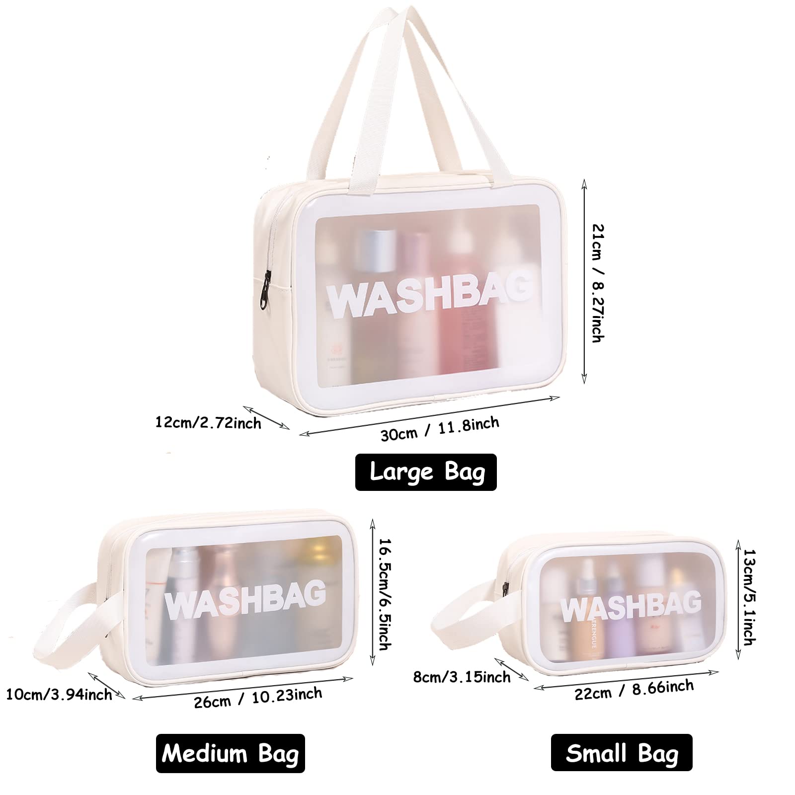 Waterproof Travel Toiletry Bag for Women & Men - Translucent Makeup Cosmetic Pouch Organizer for Toiletries, Cosmetics & Accessories (White) | Perfect for Air Travel, Camping & Gym Essentials