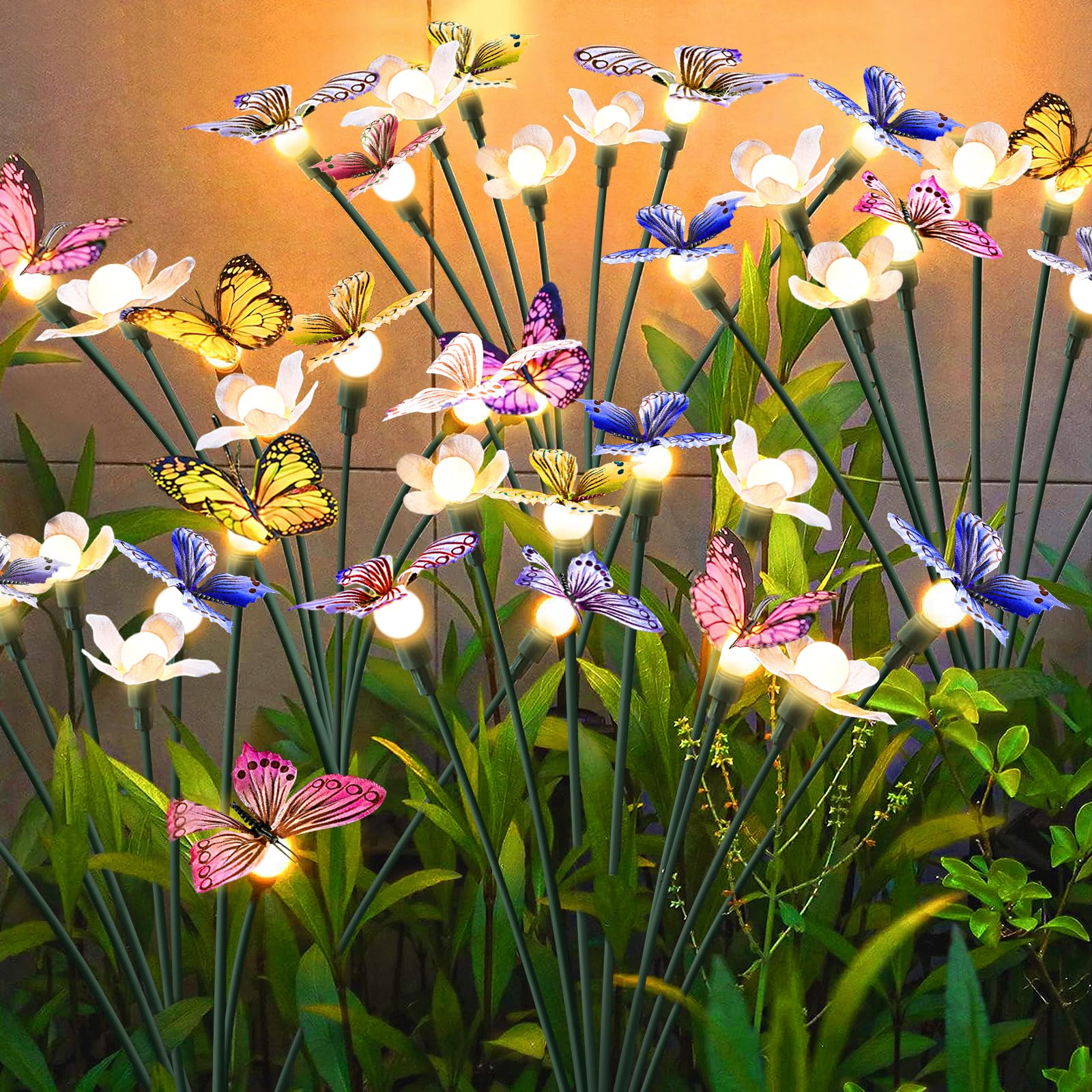 16LED Solar Lights Outdoor Waterproof - 2 Pack Solar Garden & Patio Lights with Butterfly Design - Christmas Decor & Unique Gifts for Women - Perfect for Garden, Yard, Pathway, and Holiday Decoration
