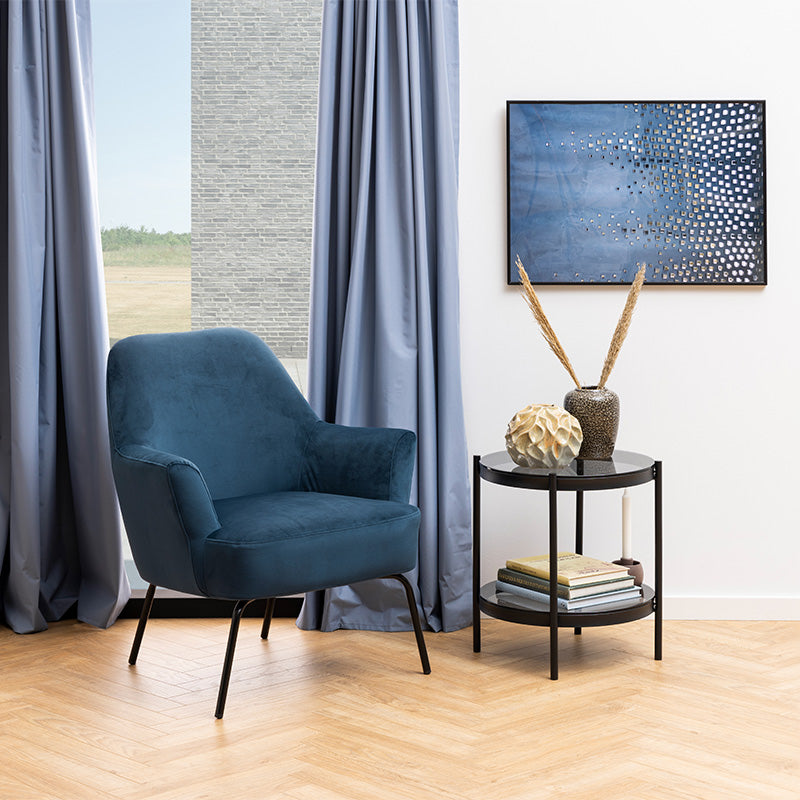 MONROE Lounge Chair - Navy Blue Mid-Century Modern Accent Chair for Living Room, Bedroom, or Office - Comfortable Upholstered Armchair with Solid Wood Legs