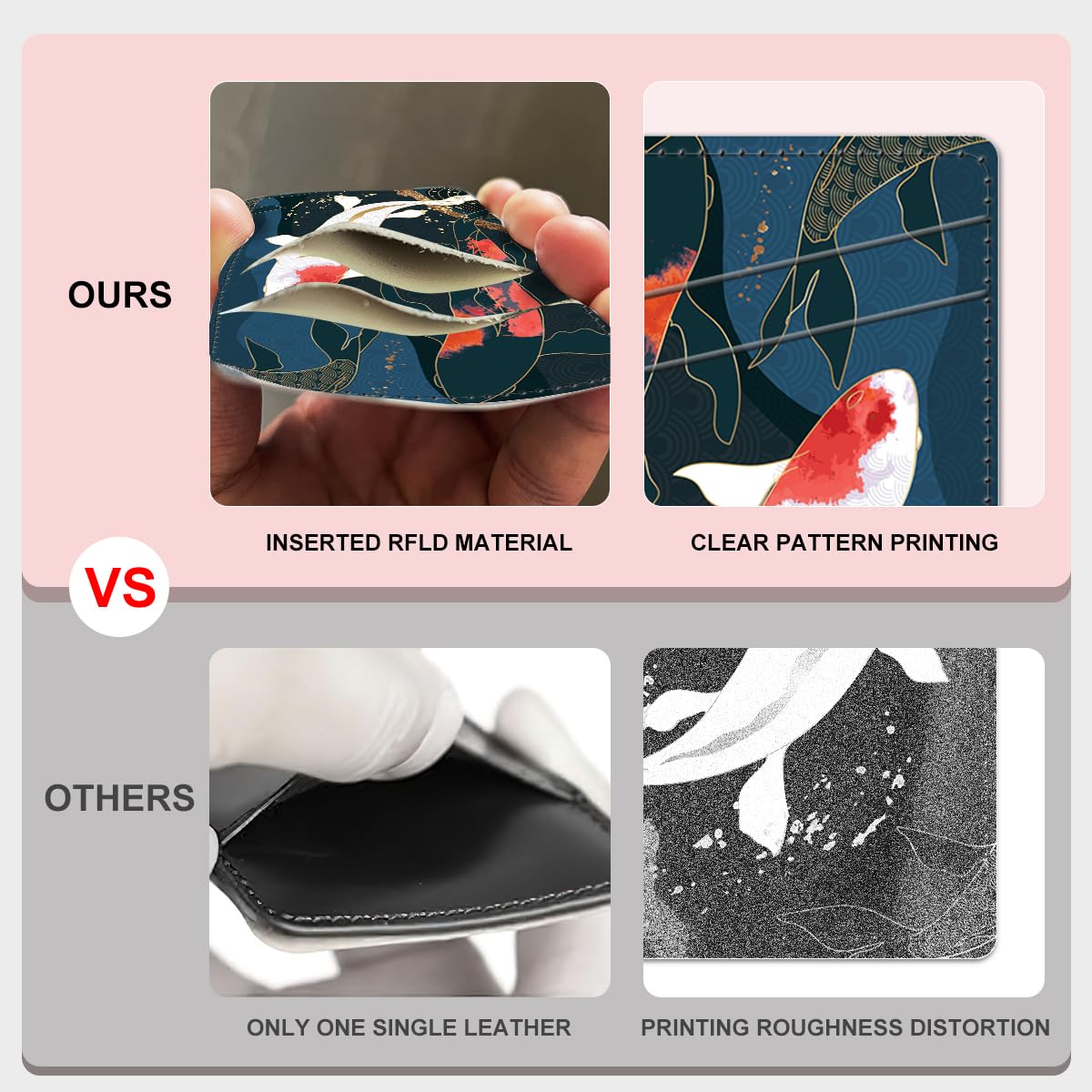 Japanese Koi Fish Leather Card Holder for Phone Case - Stick-on Wallet Sleeve with Dual Pockets for ID & Credit Cards | Compatible with Most Smartphones | Perfect for Travel, Work & Everyday Use