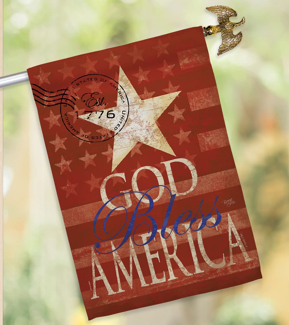 Patriotic God Bless America House Flag Set 28x40 with Pole for Outdoor Decor