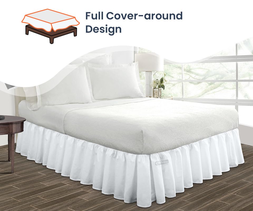 SGI Bedding 16 Inch Ruffled Bed Skirt - Premium Microfiber Dust Ruffle with Extra Storage Space | Fade, Wrinkle & Static Resistant | California King Size, White | Perfect for Master Bedroom, Guest Room & Home Decor