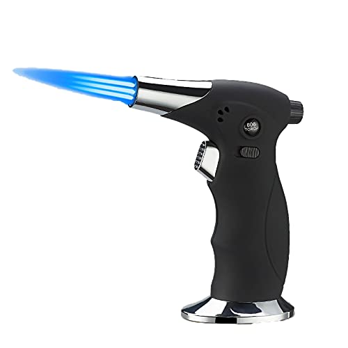 Windproof Refillable Triple Jet Flame Torch Lighter with Cigar Punch & Safety Lock - Butane Gas Lighter for Cooking, BBQ, Baking, Creme Brulee, DIY Soldering, Cigar Lighting & Outdoor Use (No Gas Included) - Black