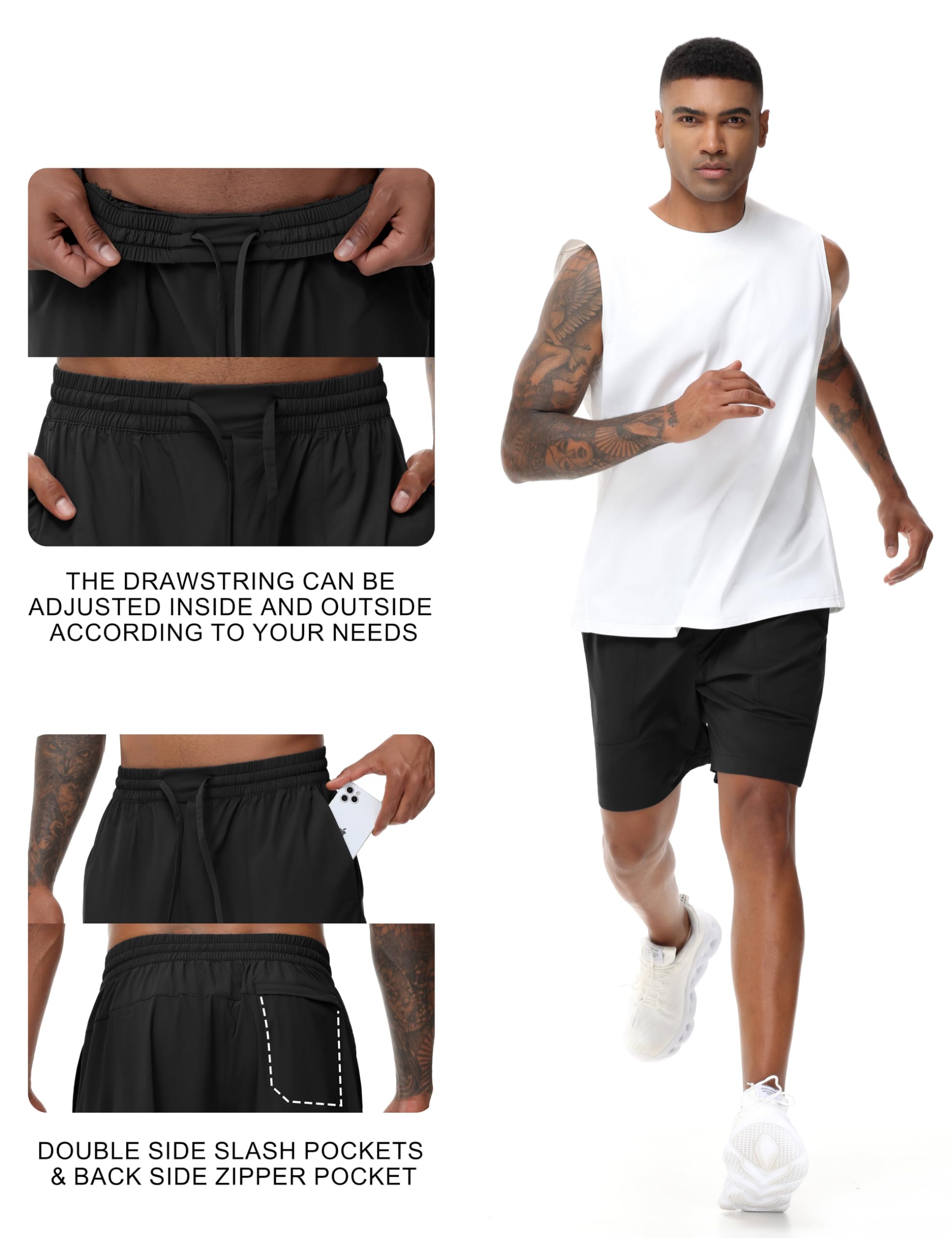 THE GYM PEOPLE Men's Running Shorts - Lightweight Quick Dry Workout Shorts with Drawstring & Zipper Pockets for Gym, Jogging & Outdoor Sports