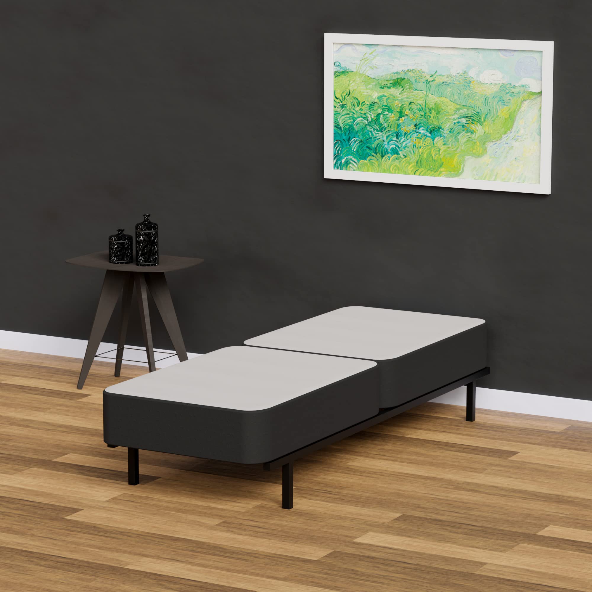 Treaton 4-Inch Low Profile Wooden Box Spring Foundation - Fully Assembled Strong & Durable Twin Bed Frame for Mattress Support - Black - Perfect for Guest Rooms, Dorms & Small Spaces