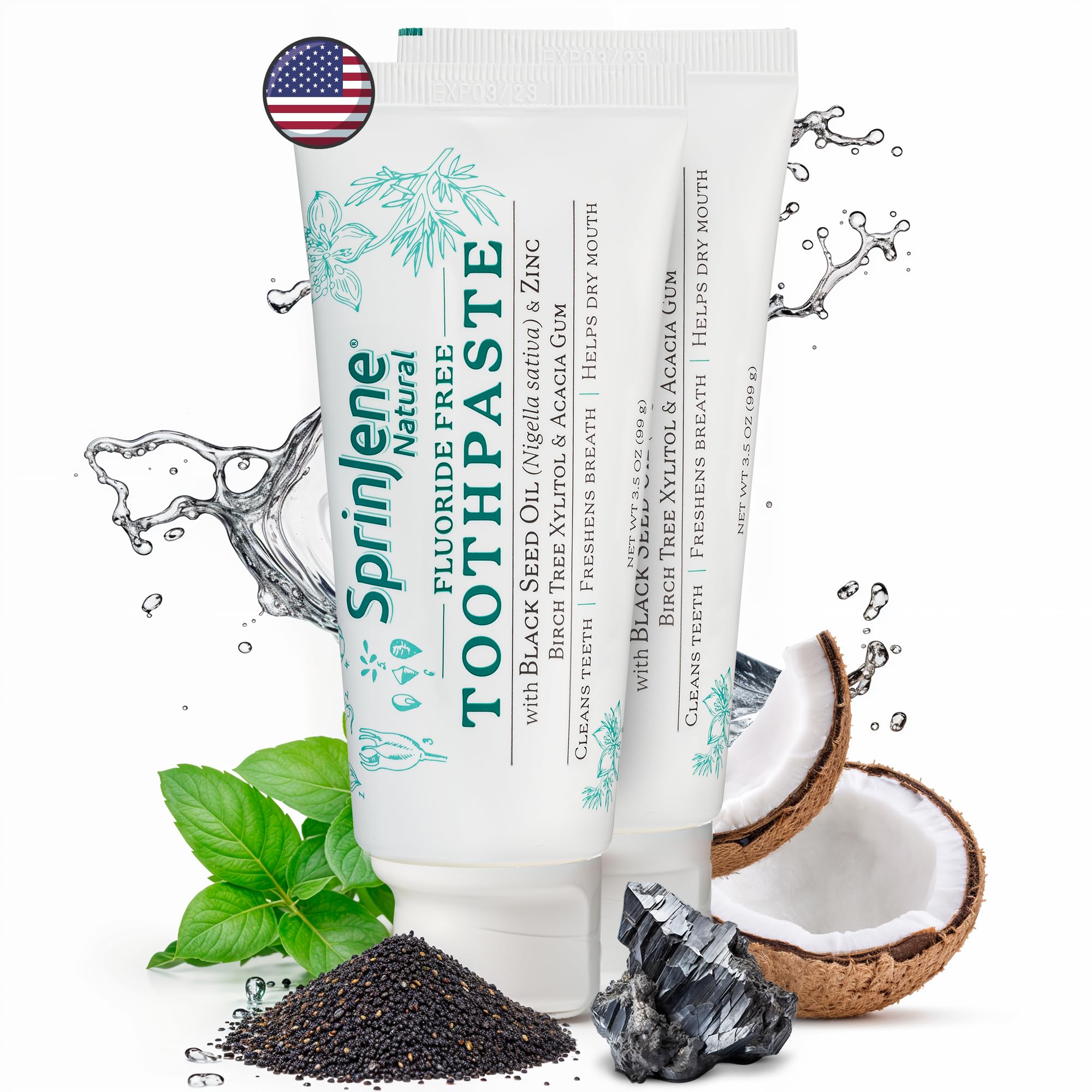 SprinJene Natural Fluoride Toothpaste for Healthy Teeth & Gums - Whitening & Cavity Protection | Fresh Breath & Enamel Strengthening | 2 Pack | Perfect for Daily Oral Care & Travel