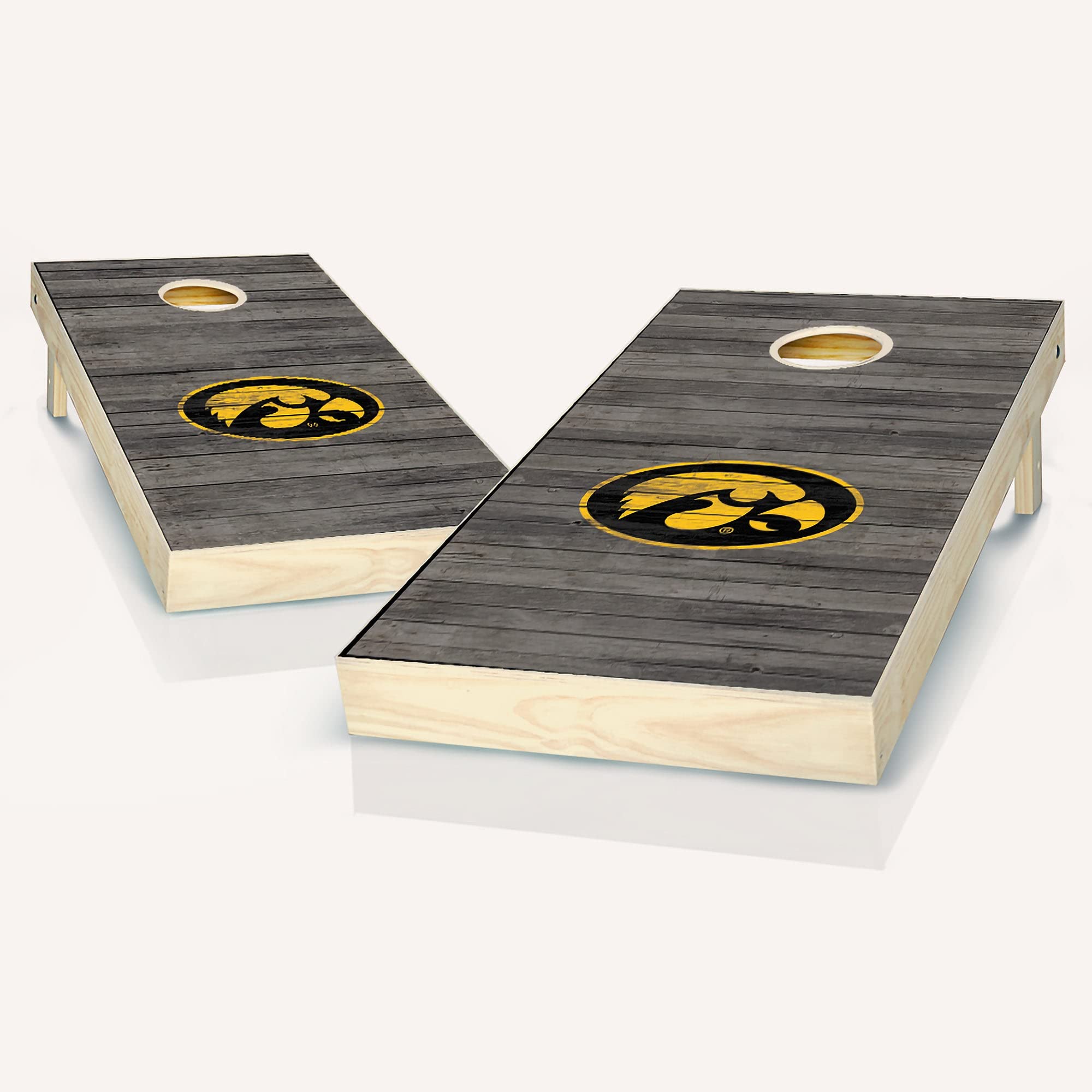 Iowa Hawk Distressed Look Cornhole Game Set - 2 Wooden Cornhole Boards & 8 Bean Bags - Outdoor Lawn Games for Backyard, Tailgating, and Parties