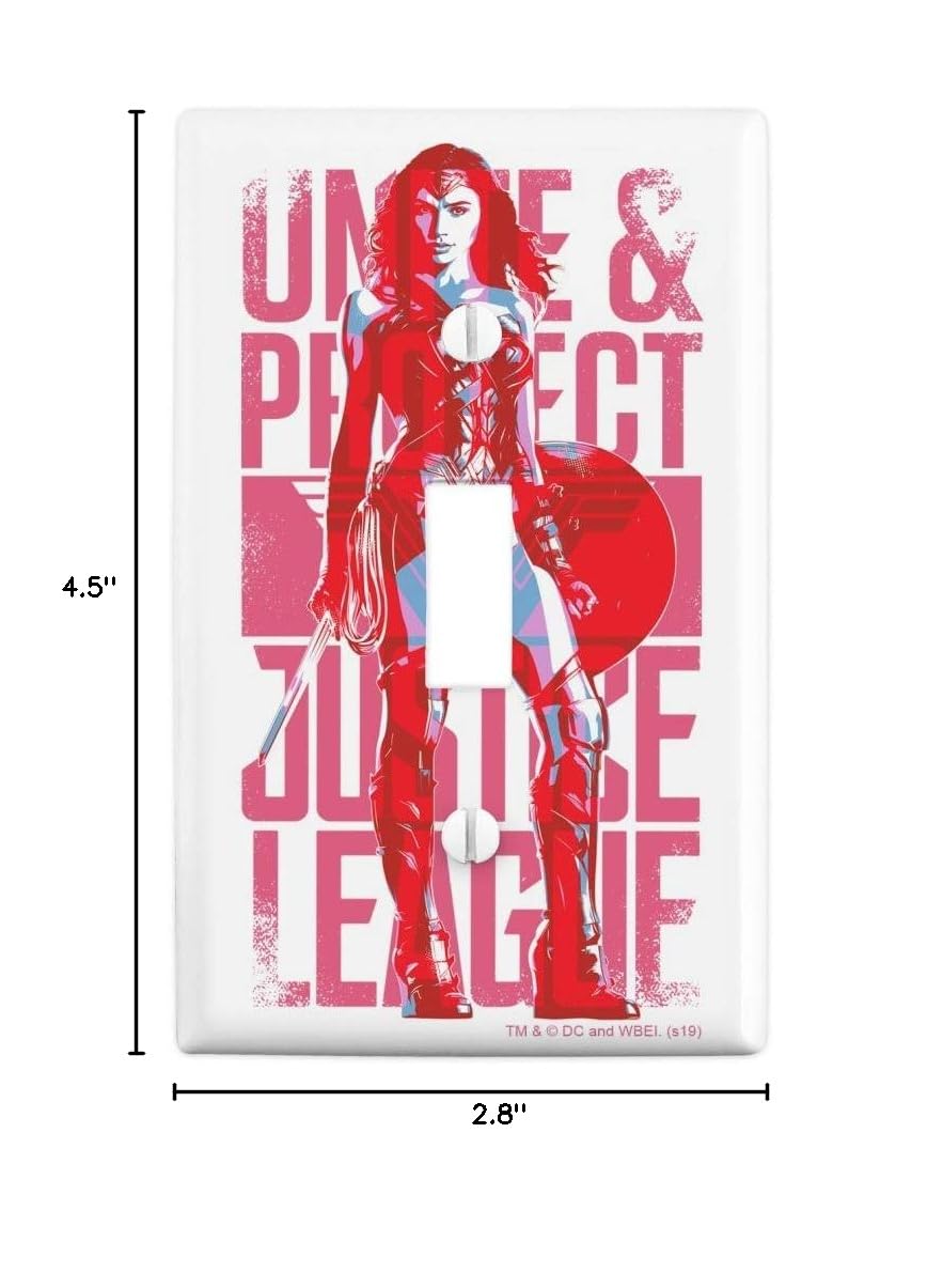 Justice League Movie Wonder Woman Unite & Protect Plastic Wall Decor Light Switch Plate Cover - Superhero Home Decor for Bedroom, Living Room, Office