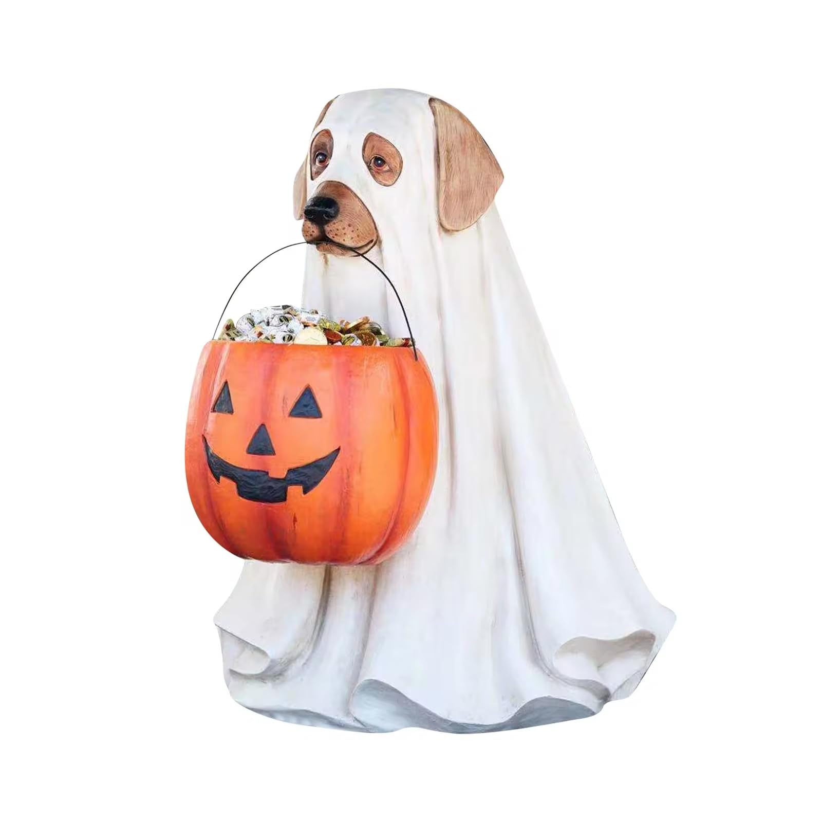 Spooky Ghost Dog Candy Bowl Holder - Halloween Decor with Pumpkin Candy Tray - Indoor & Outdoor Party Decoration for Halloween, Christmas, and Themed Events (Dog Statue)