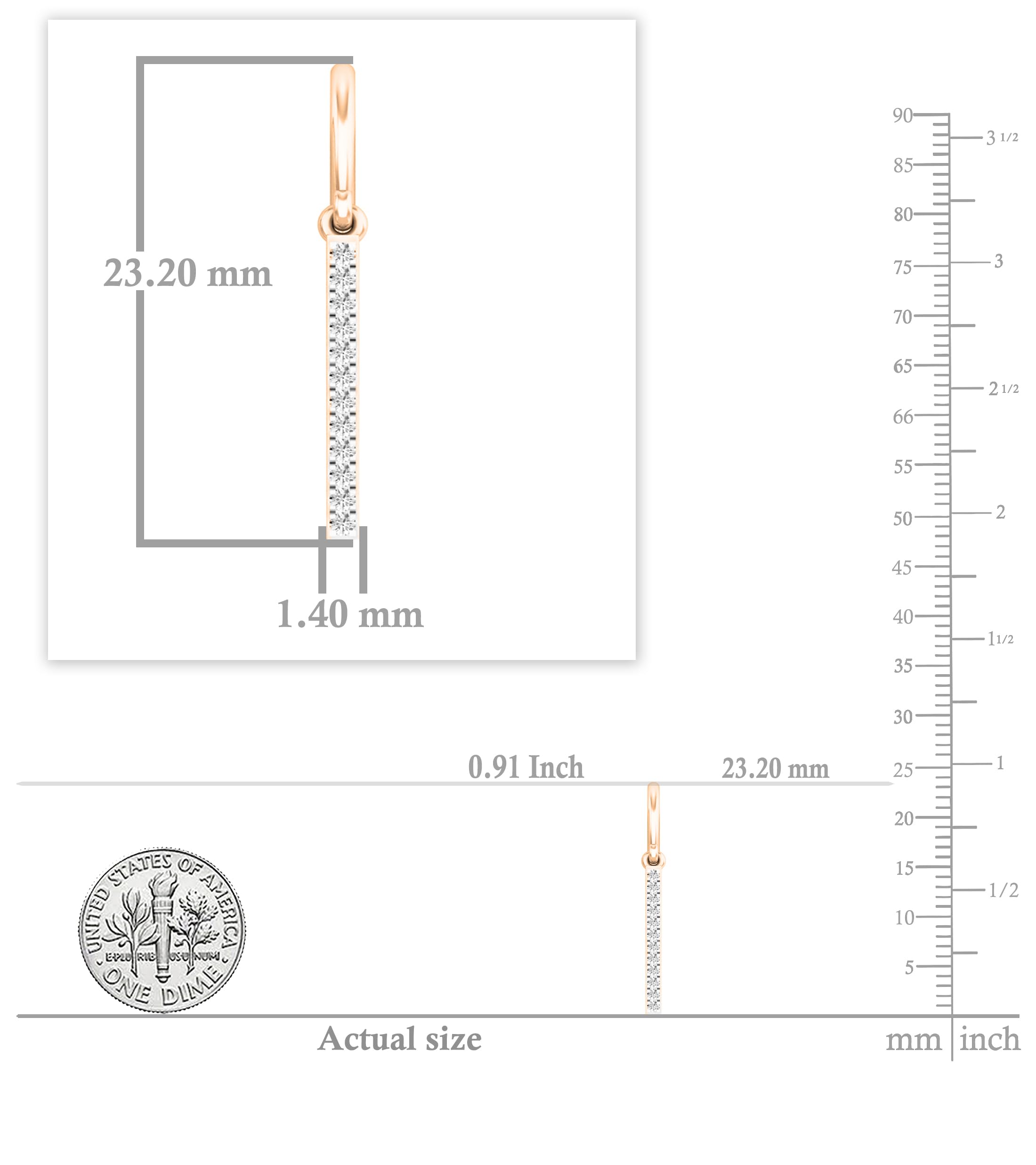 14K Solid Gold Round White Diamond Vertical Bar French Wire Dangle Earrings for Women | Dazzlingrock Collection | Elegant Jewelry for Parties, Weddings & Special Occasions