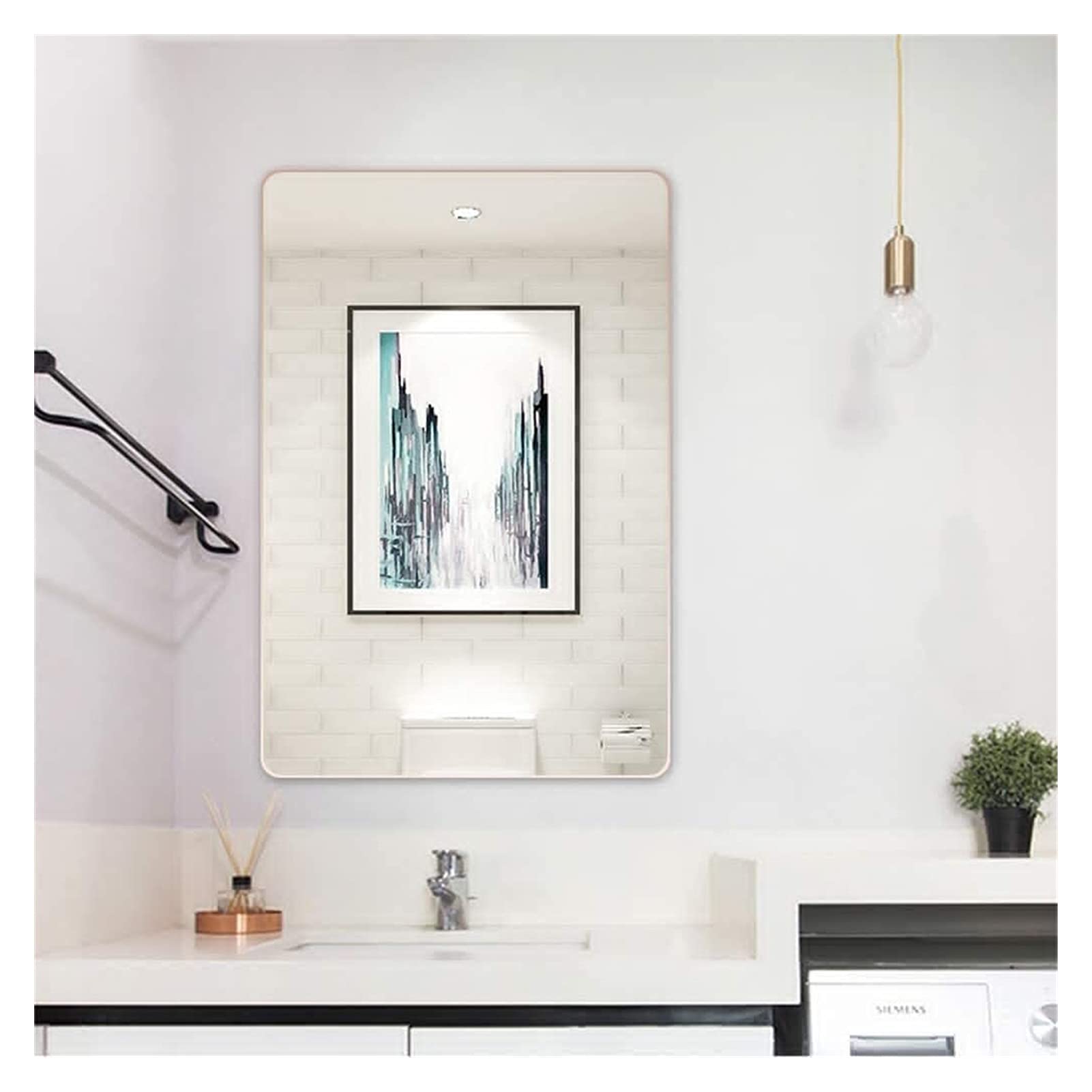 Pink Metal Framed Rectangular Vanity Makeup Mirror - Bathroom Wall Mirror & Bedroom Decor with Durable Metal Frame - Perfect for Makeup, Shaving, Home Decor in Living Room, Bathroom, Bedroom