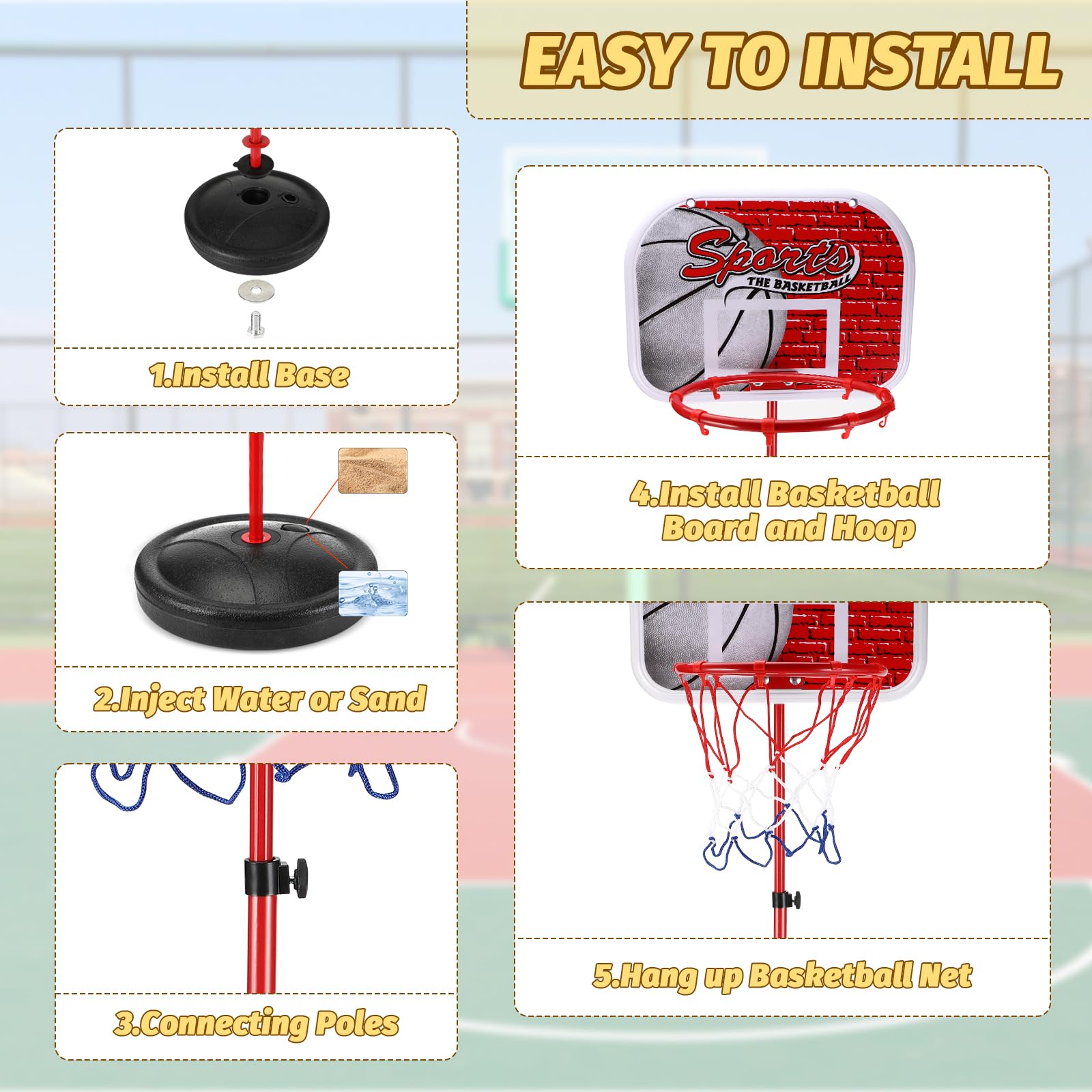 Adjustable Height Kids Basketball Hoop Set with 2 Balls & Pump - Indoor & Outdoor Basketball Goal for Boys & Girls Ages 3-8 - Perfect for Driveway, Backyard, and Playground Fun