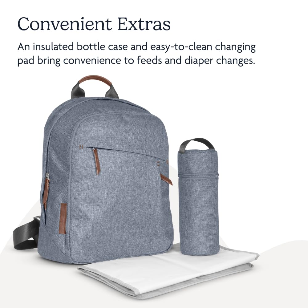 UPPAbaby Diaper Backpack with Multiple Storage Compartments, Stroller Straps & Insulated Bottle Pocket | Includes Changing Pad | Perfect for Travel, Daycare & On-the-Go Parents (Emmett/Gwen - Green Mélange & Saddle Leather)