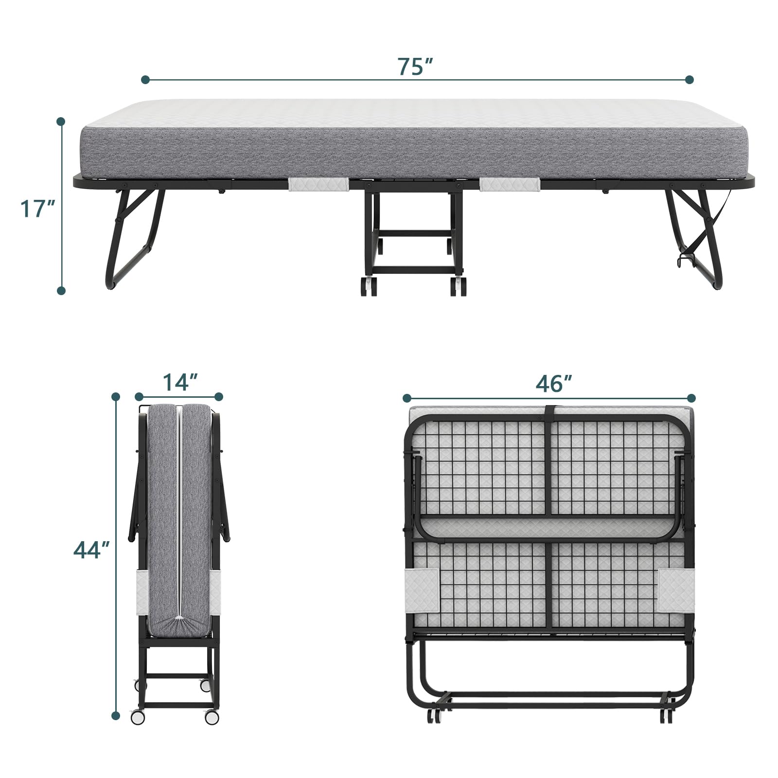 Foldable Guest Bed with Mattress - 75