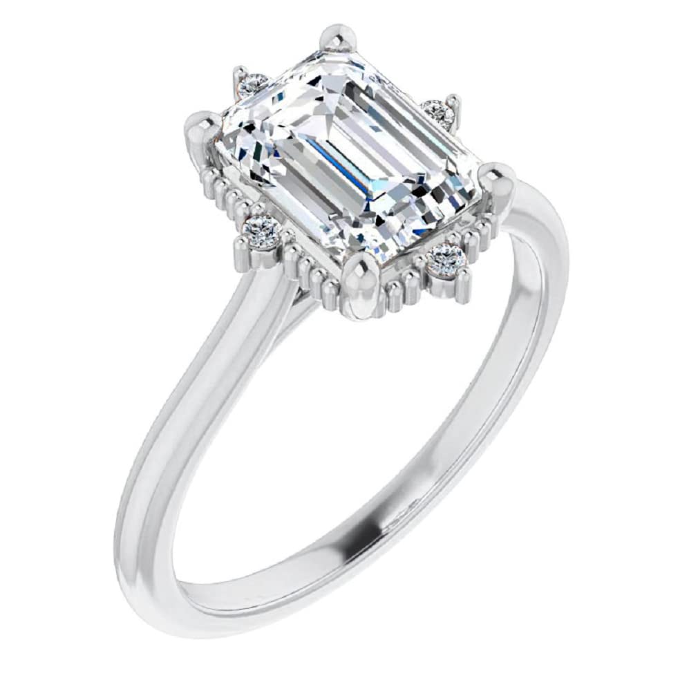 10K Solid White Gold Handmade Engagement Ring - 1.0 CT Emerald Cut Moissanite Diamond Solitaire Wedding Band for Women - Perfect for Proposals, Anniversaries & Bridal Jewelry Gifts
