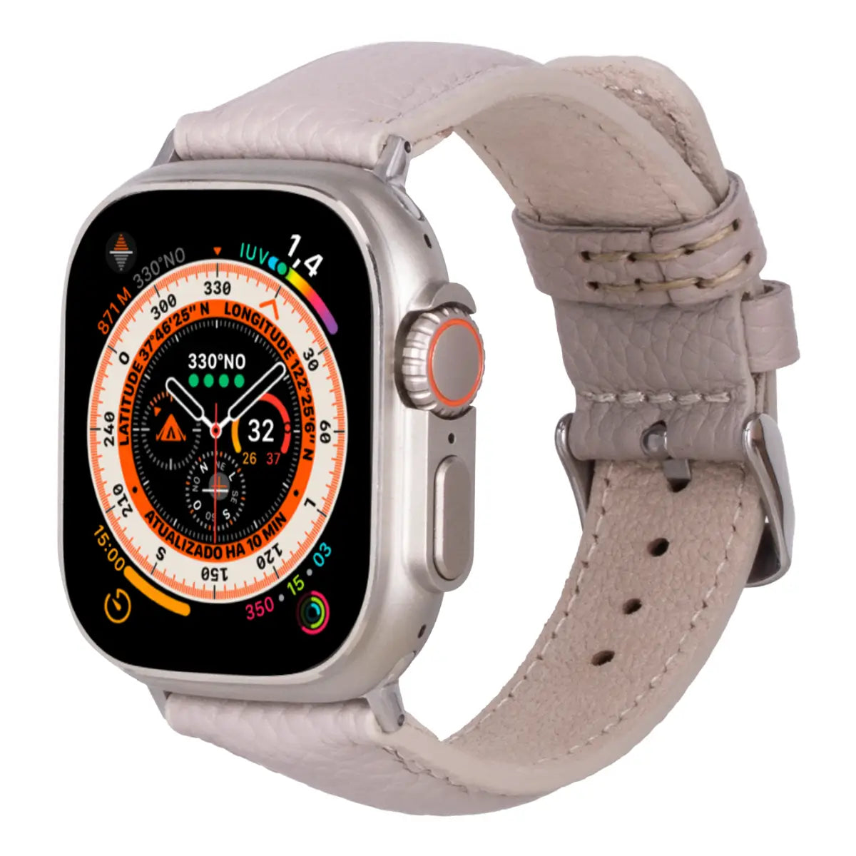 Premium Beige Leather Apple Watch Band - Classic & Stylish Replacement Strap for Apple Watch Series 1-9, SE, Ultra - Perfect for Work, Travel & Everyday Wear