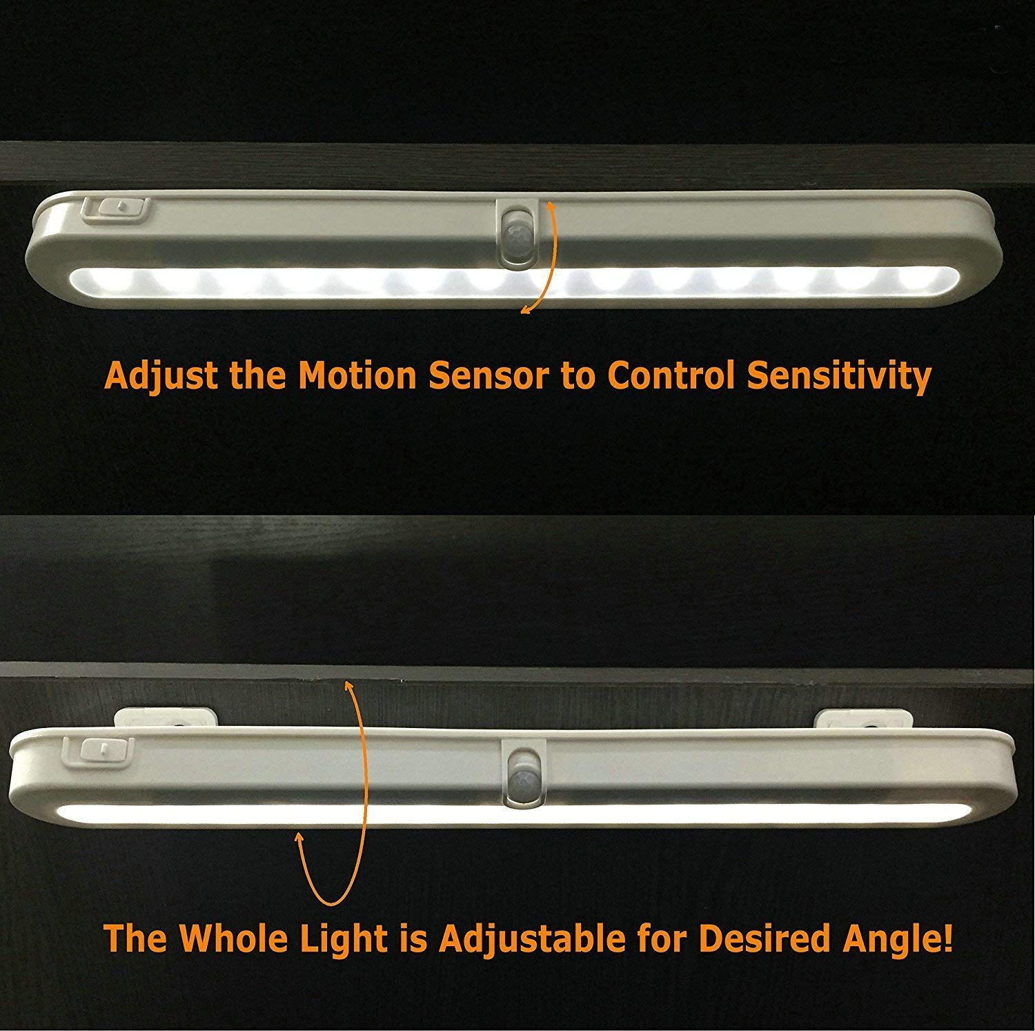 BLS T01L LED Closet Light - 20 Super Bright LEDs, Wireless Motion Sensor Light with Auto On/Off, Adjustable Light Beam - Battery/DC Powered Under Cabinet Lighting for Kitchen, Wardrobe, Pantry, Garage Storage