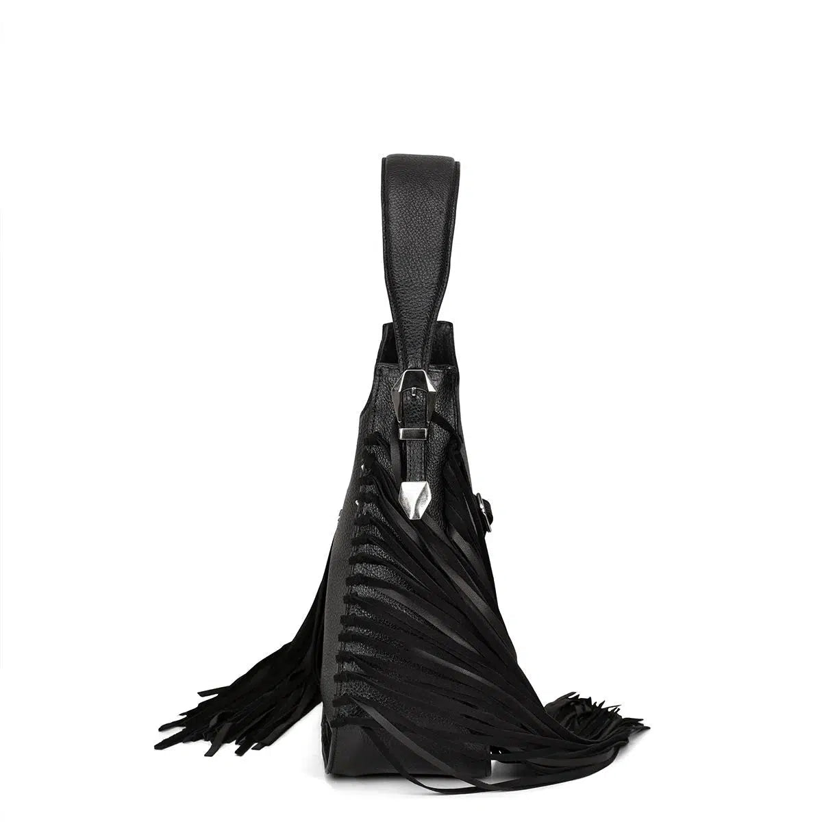 BOD54BN Women's Fashion Leather Fringed Handbag - Stylish Black Crossbody Purse for Casual Outfits, Work & Date Night