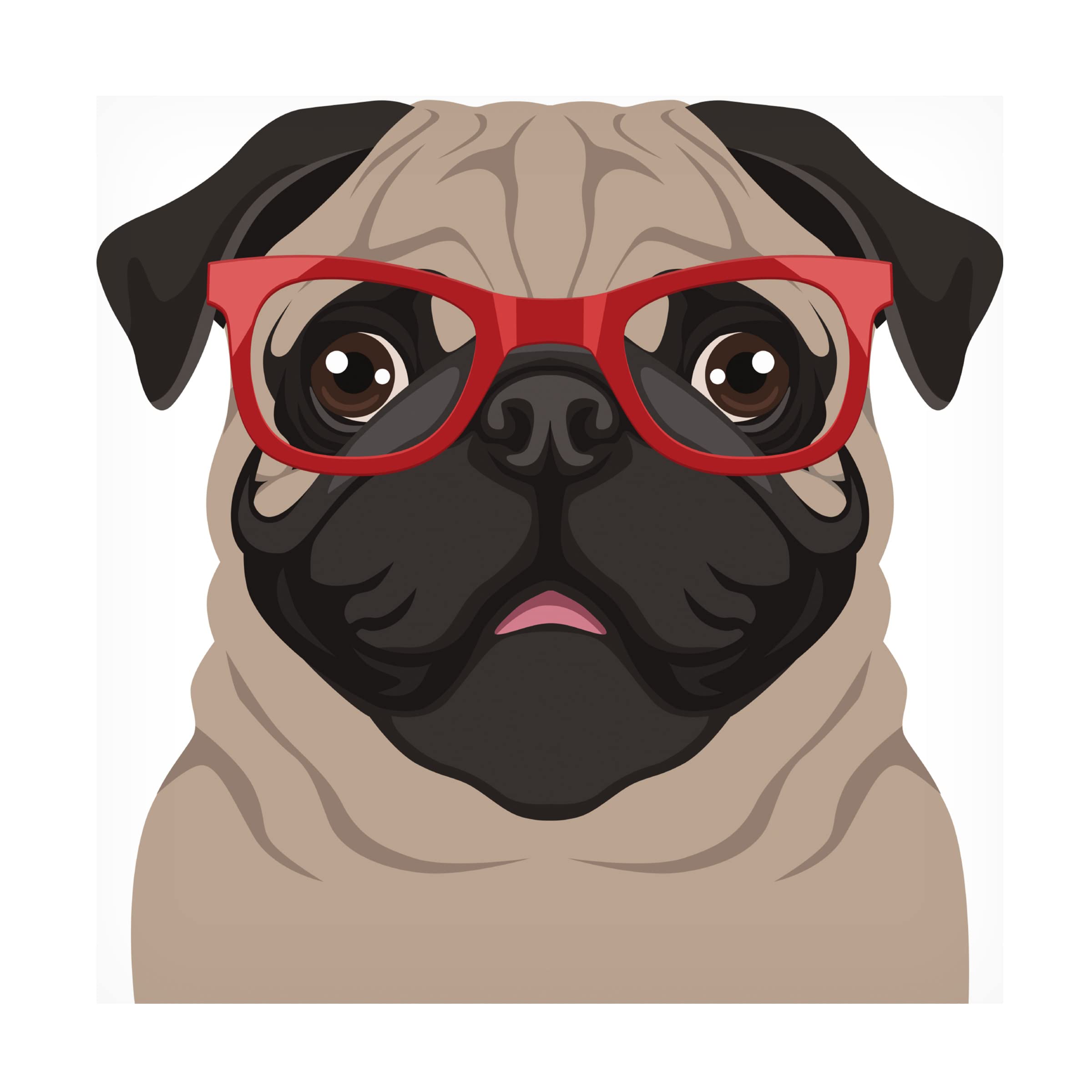 Pug Wearing Hipster Glasses Canvas Art Print - 6' Trendy Dog Wall Decor for Living Room, Bedroom & Office - Funny Animal Portrait by Trademark Fine Art
