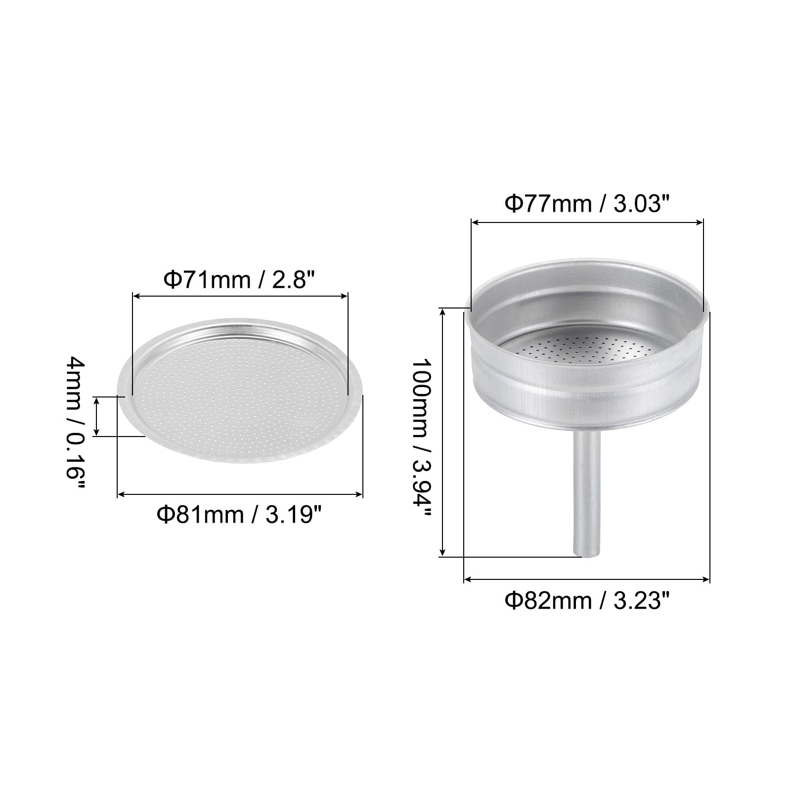 MECCANIXITY Stovetop Espresso Maker Replacement Parts - Aluminum Coffee Pot with 1 Filter & 3 Silicone Gaskets, Funnel (81x71x4mm) for 12-Cup Mocha Pot - Silver | Compatible with Bialetti & Other Stovetop Coffee Makers | Perfect for Home Brewing & Camping Coffee