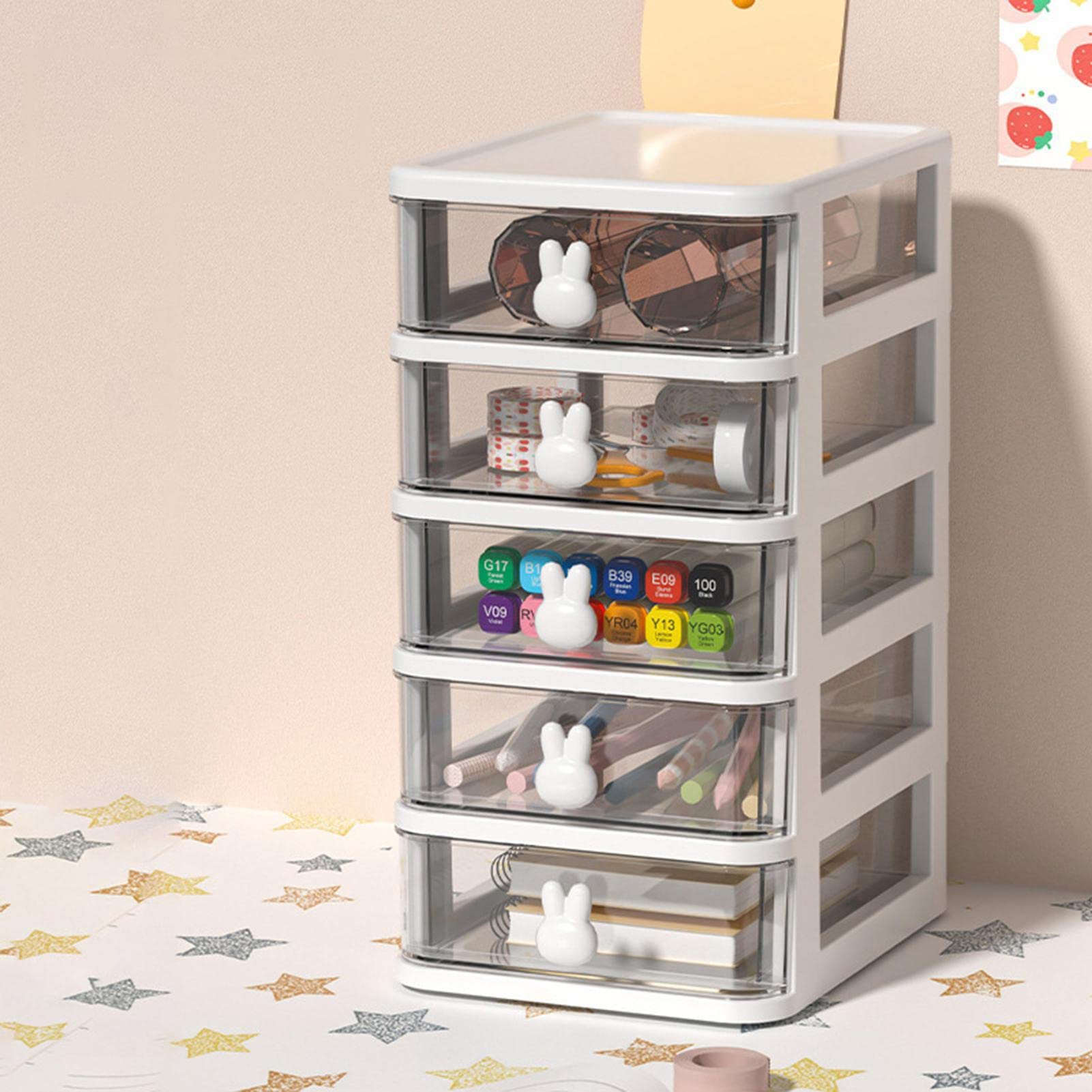 Cute Transparent 4-Tier Cosmetic Organizer for Makeup & Stationery Storage