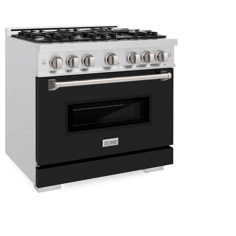 ZLINE 36 Inch 5.2 Cu. Ft. Classic Gas Range with 6 Burner Cooktop & Convection Gas Oven - Satin Stainless Steel with Black Matte Door (CGRS BLM 36) | Professional Kitchen Appliance for Home Chefs & Cooking Enthusiasts