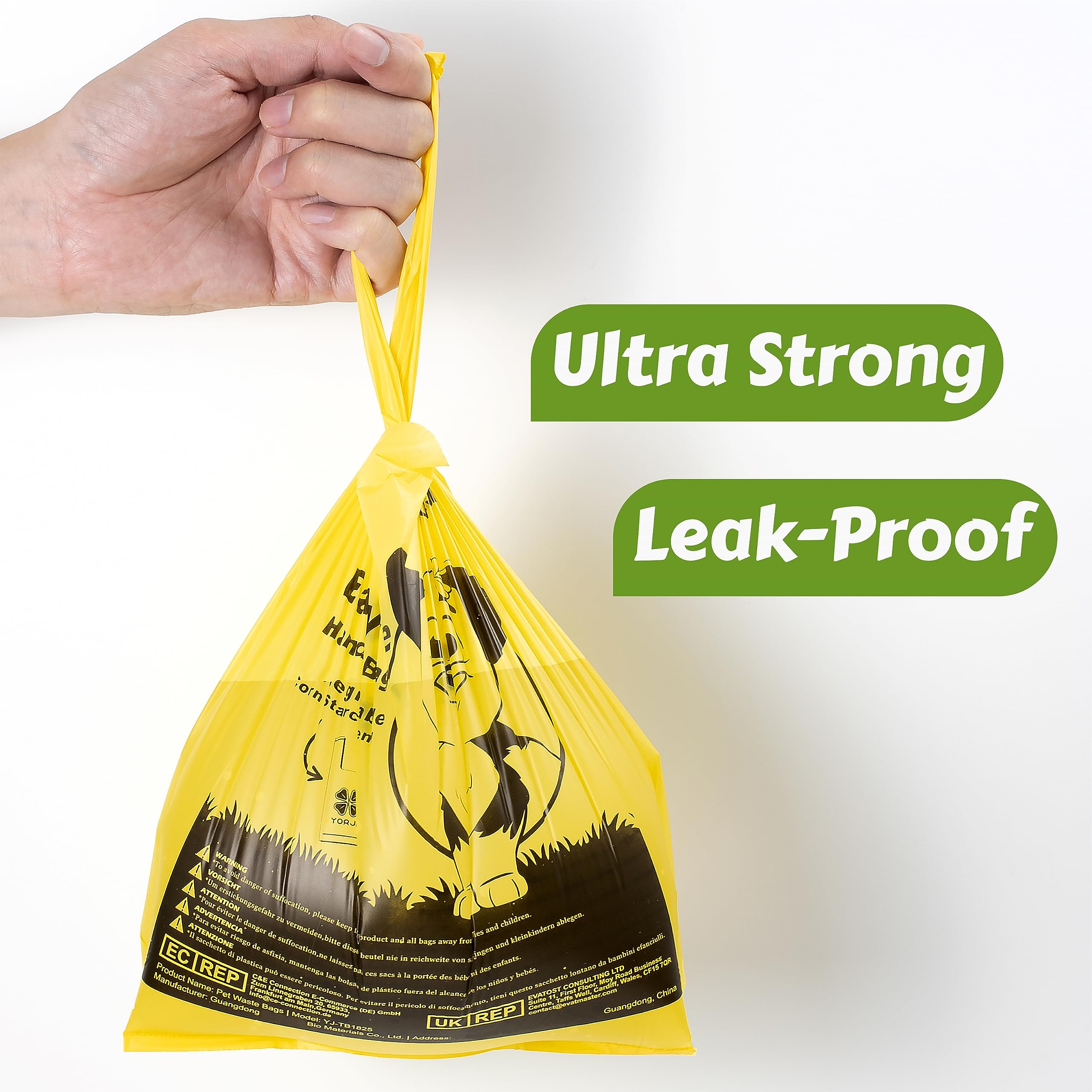 YORJA 280 Biodegradable Dog Poop Bags with Tie Handles | USDA Certified OK Biobased | Extra Thick Leak-Proof Pet Waste Bags for Easy Cleanup | Perfect for Park Walks, Backyard Cleanup & Travel