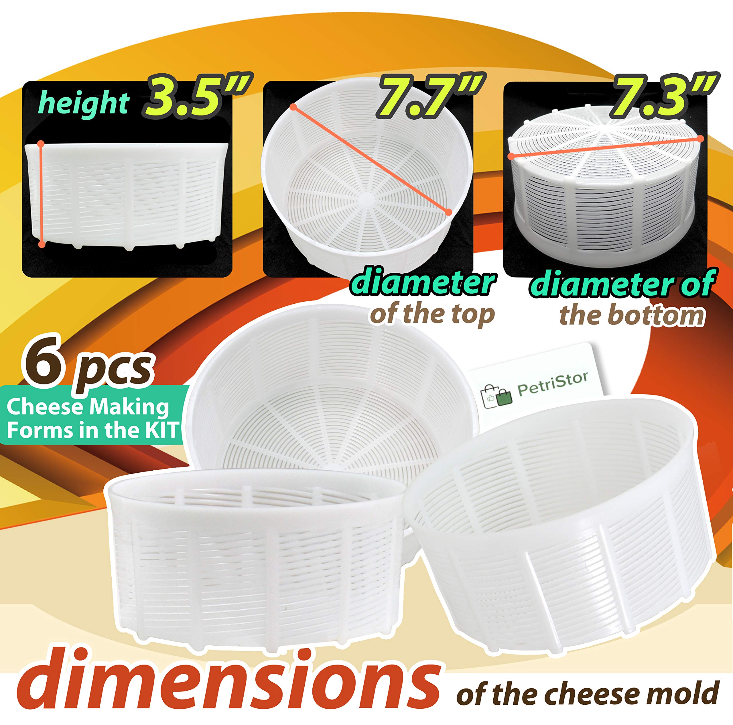 6-Piece Soft Cheese Mold Set for Homemade Cheese Making - 2.55QT Cream Cheese, Feta & Ricotta Mold - DIY Cheese Making Supplies with Basket - Perfect for Artisan Cheesemaking at Home or Small Dairy Farms