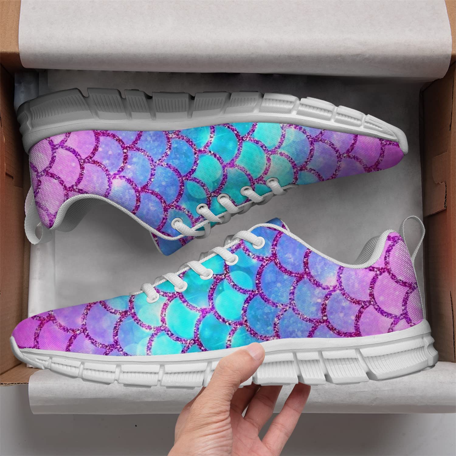 Women's & Girls' Mermaid Style Tennis Shoes - Cute Pink Purple Turquoise Running Sneakers for Golf, Casual Wear & Sports | Size 9.5 Men / 11 Women | Perfect Gift for Girls & Women | Ideal for Running, Walking, Gym & Outdoor Activities