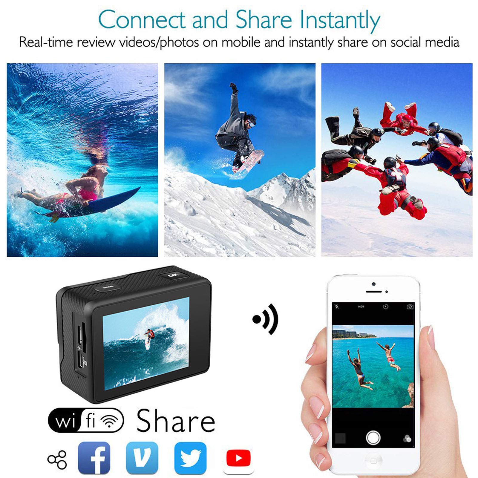 4K 48MP Waterproof Action Camera - 30M Underwater Digital Camera with Image Stabilization, FHD Mini Camcorder for Beach, Diving & Outdoor Photography | Perfect for Snorkeling, Surfing & Travel Adventures