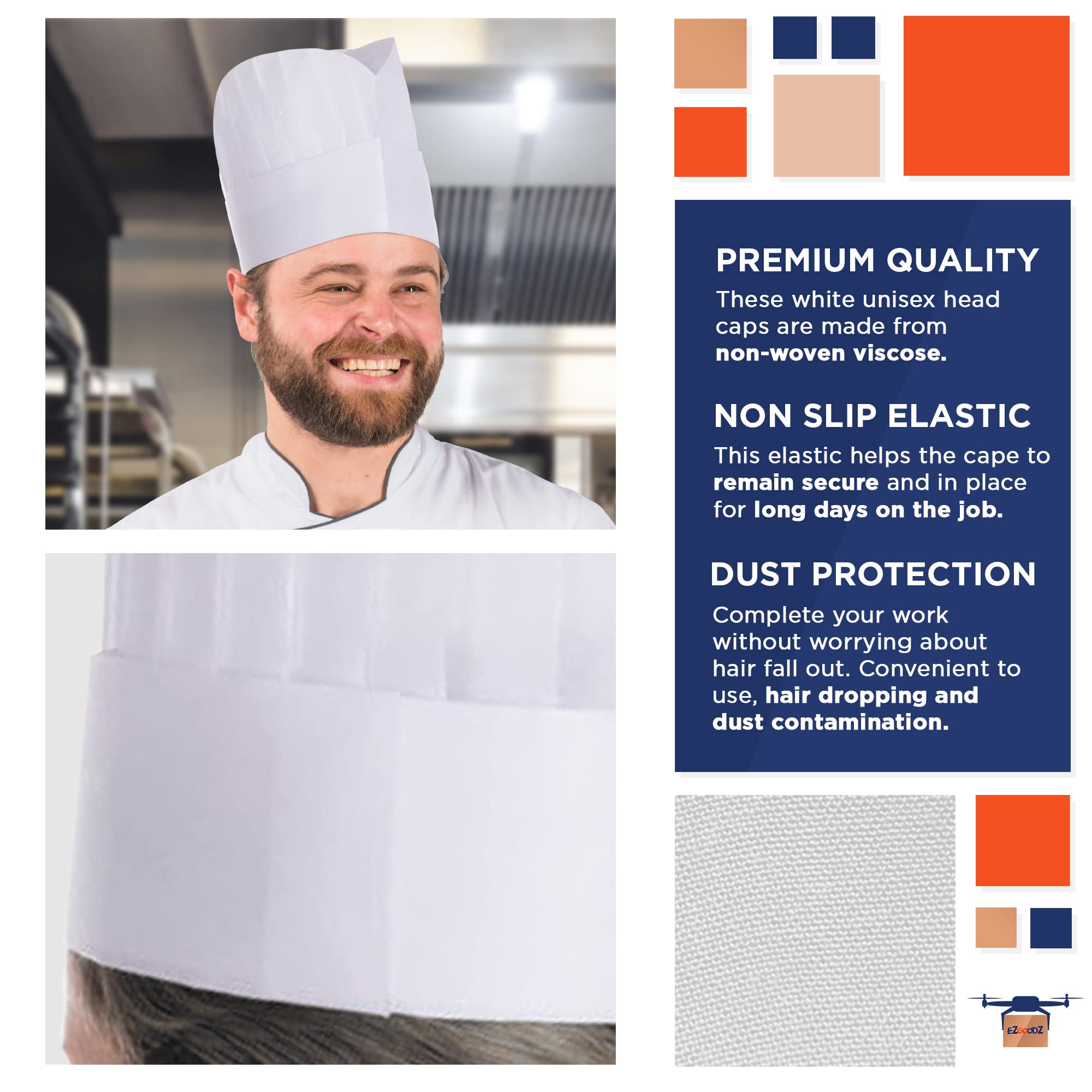 EZGOODZ Bulk White Chef Hats - 50 Pack 9