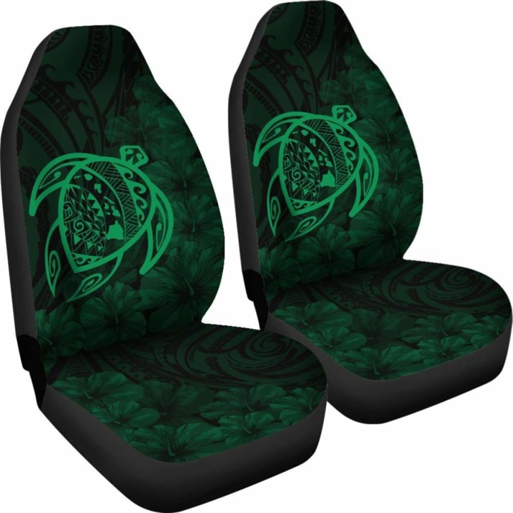 Premium Alohawaii Car Seat Covers - Hawaiian Turtle Map & Hibiscus Print, Polyester Green - Durable & Stylish for Cars, Trucks & SUVs - Perfect for Beach Lovers & Tropical Vibes