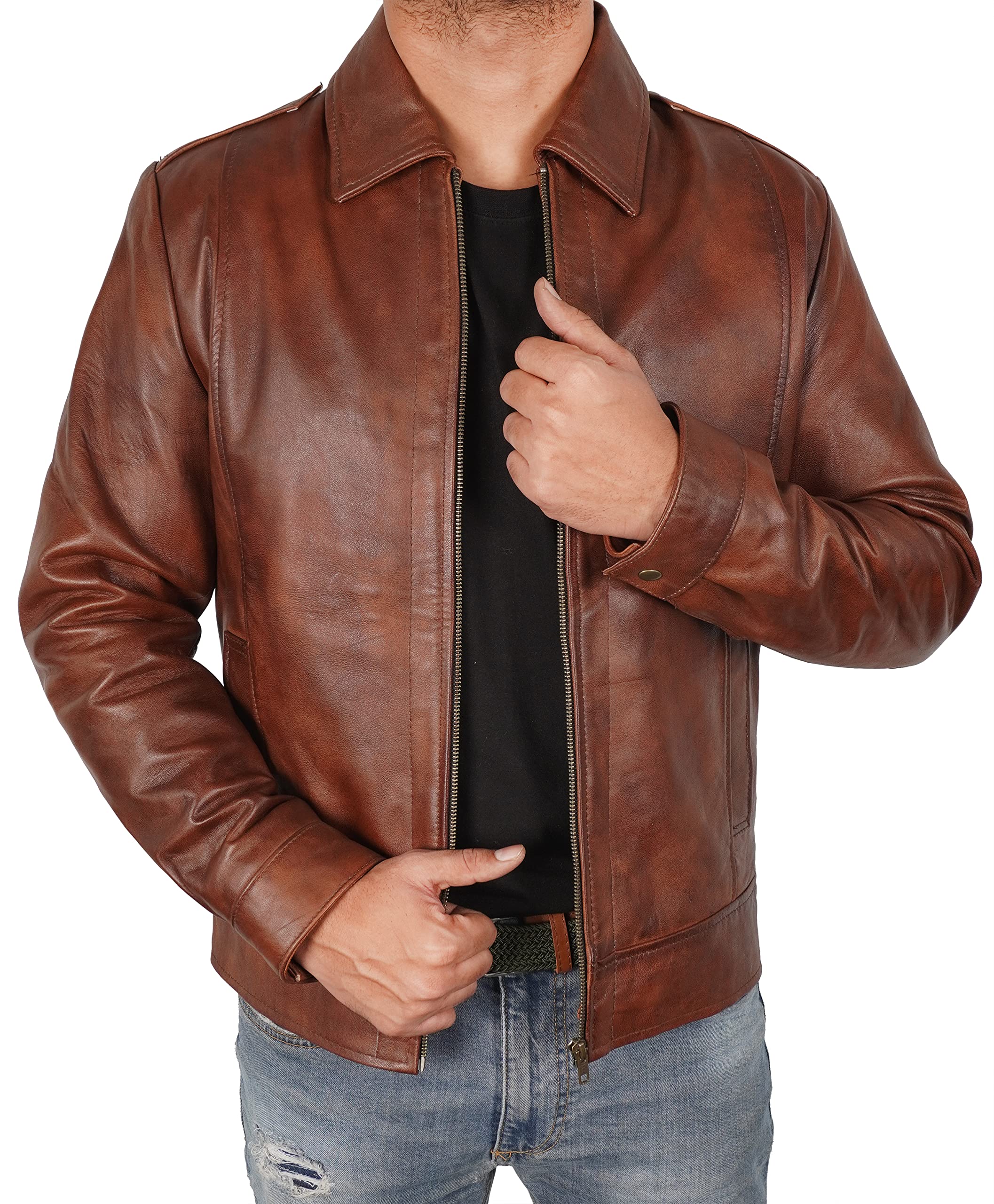 Men's Genuine Lambskin Leather Jacket - Classic Vintage Brown Biker Jacket for Men | Perfect for Motorcycle Riding, Casual Outfits & Winter Fashion