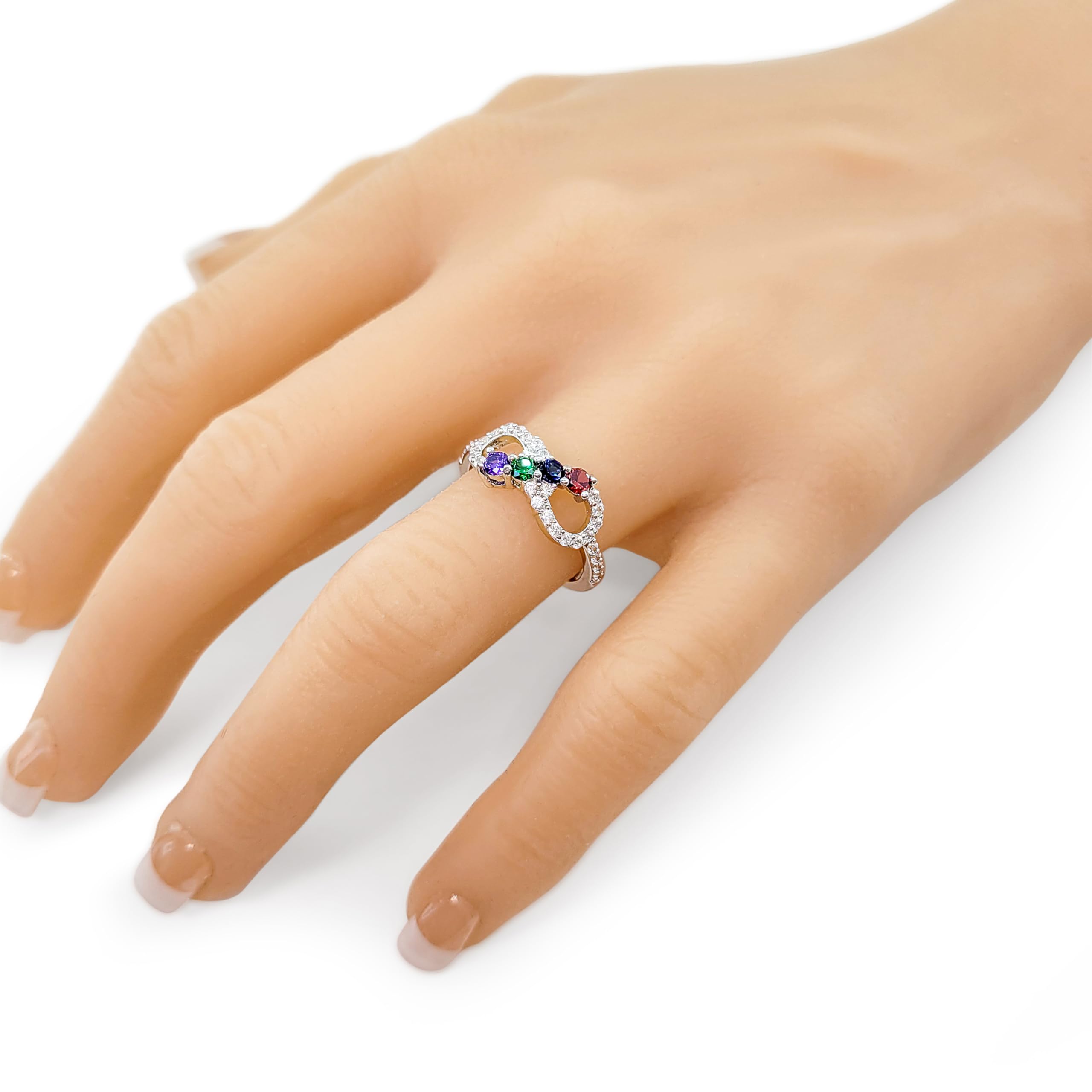 Infinity Mothers Ring with 1-6 Simulated Birthstones in Sterling Silver, 10K or 14K Gold - Perfect Gift for Mom, Grandma & Anniversary - Central Diamond Center