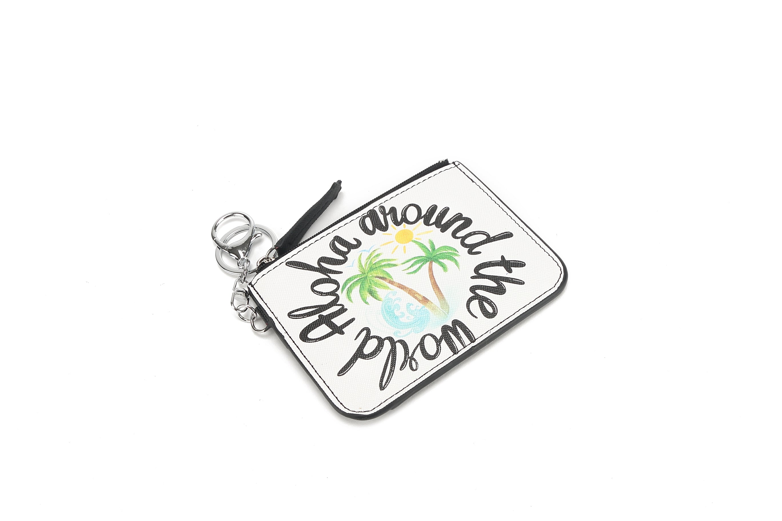 Premium White Leather Card Holder with Aloha Design - Perfect for Travel, Business Cards & Everyday Use