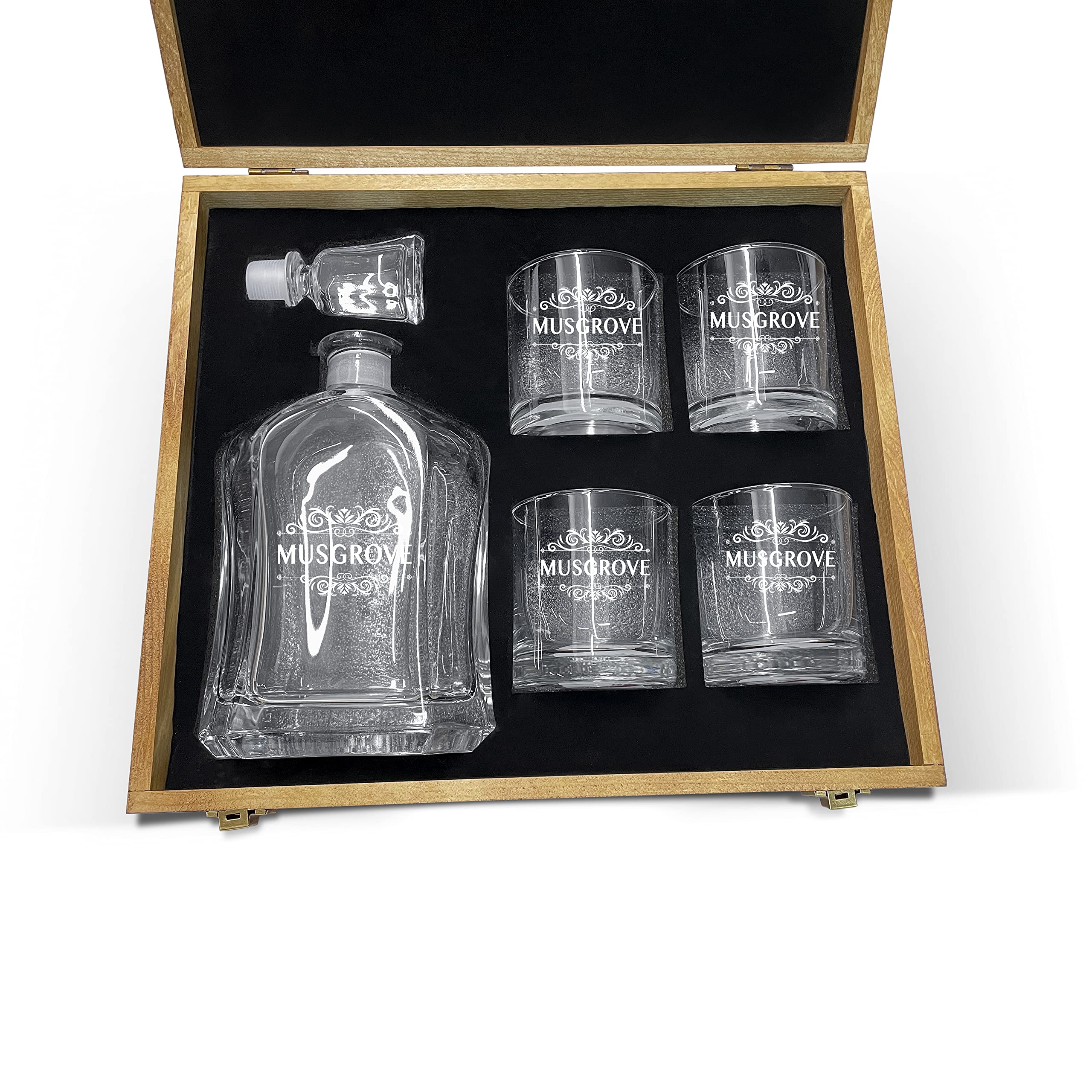 Personalized Whiskey Decanter Set with 4 Engraved Glasses - Custom Name Engraved Liquor Decanter for Men - Classic Whiskey Gift Set for Groomsmen, Anniversary & Engagement - Perfect for Home Bars, Weddings & Special Occasions