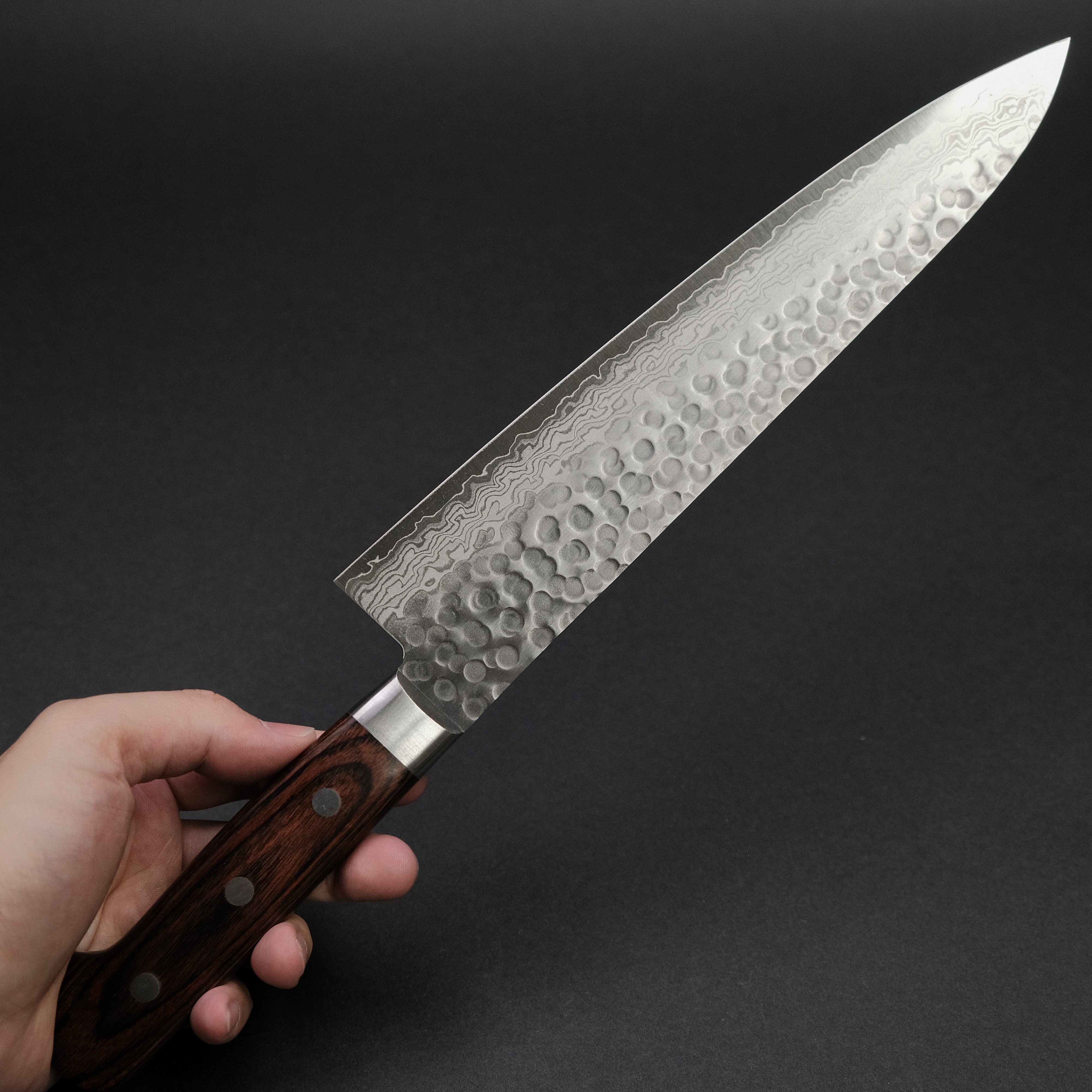 Hitohira HG Tsuchime Damascus Gyuto 240mm Japanese Chef Knife with Imitation Mahogany Handle - Perfect for Professional Chefs & Home Cooking Enthusiasts